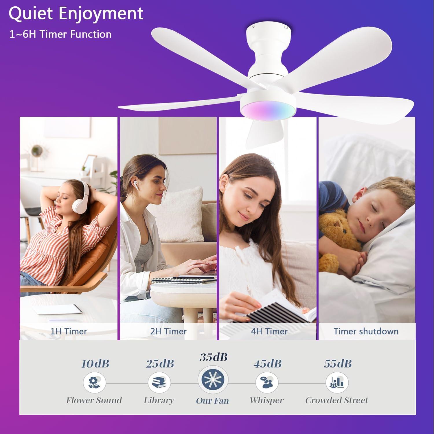 Ventilador de Techo NKPU 36" Blanco con Luz LED RGB y Control Remoto