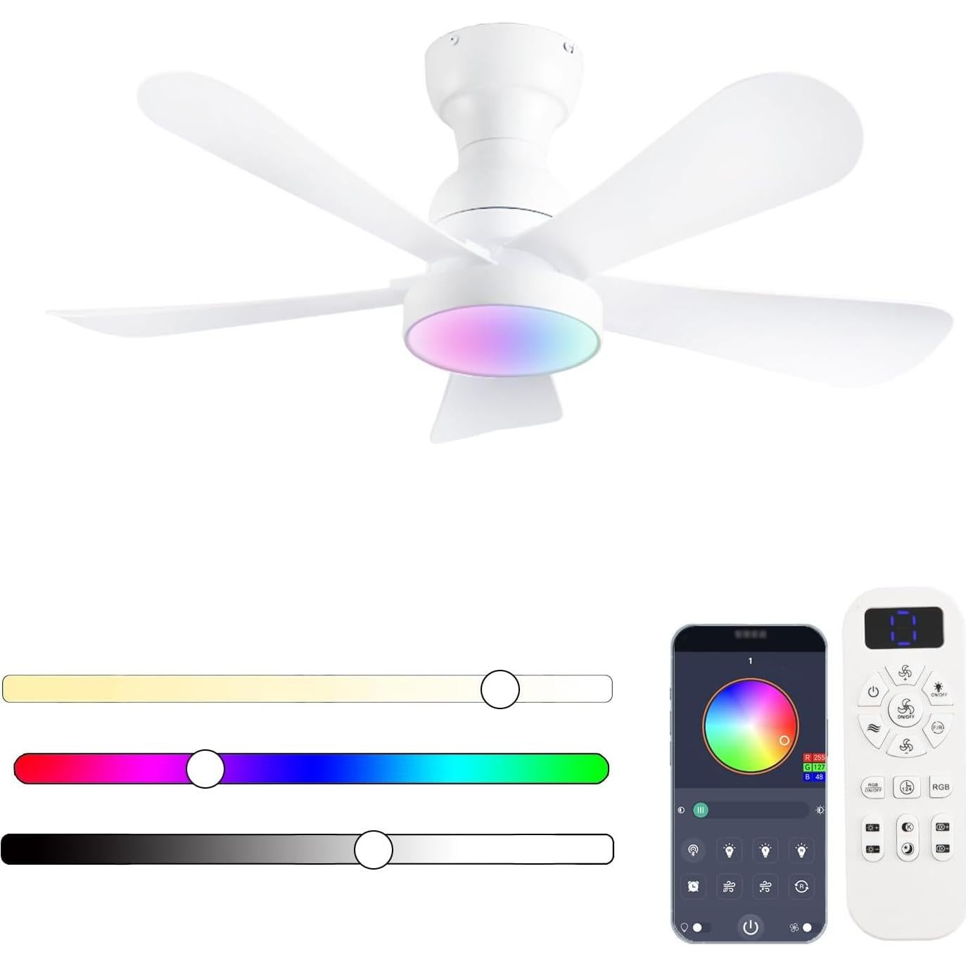 Ventilador de Techo NKPU 36" Blanco con Luz LED RGB y Control Remoto