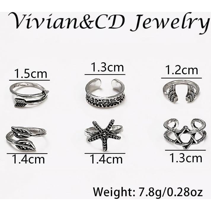 Conjunto de Anillos para Dedos de Oro 14k y Plata Vivian&CD