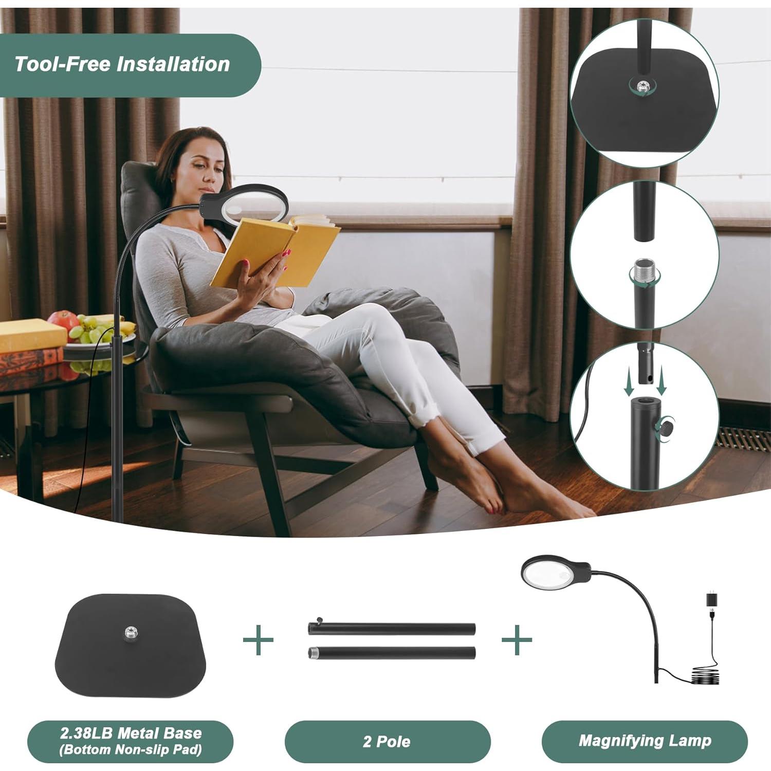 Lupa de Suelo JUOIFIP 10X 30X con Luz LED y Soporte Ajustable