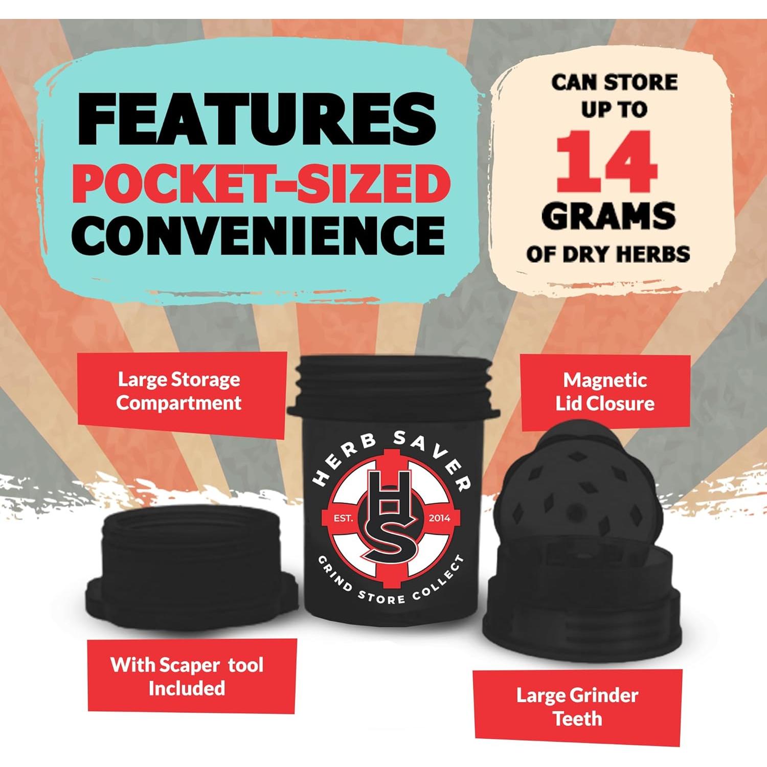 Molino HerbSaver HS Negro - Molino de Plástico Médico 21x15.6cm