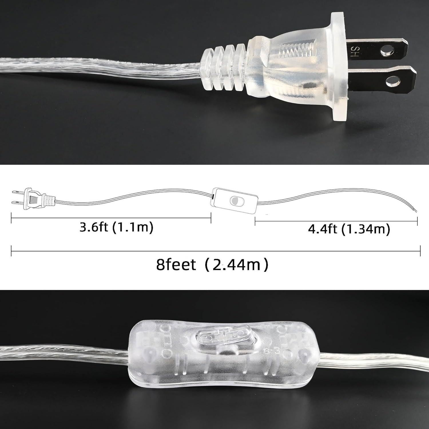 Cable de Lámpara Transparente con Interruptor 2.44m 18 AWG