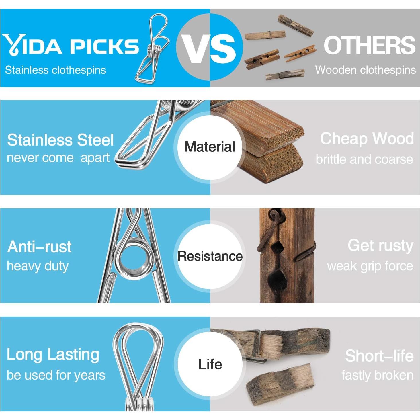 Paquete de 40 Pinzas de Ropa Vida Picks de Acero Inoxidable 6cm