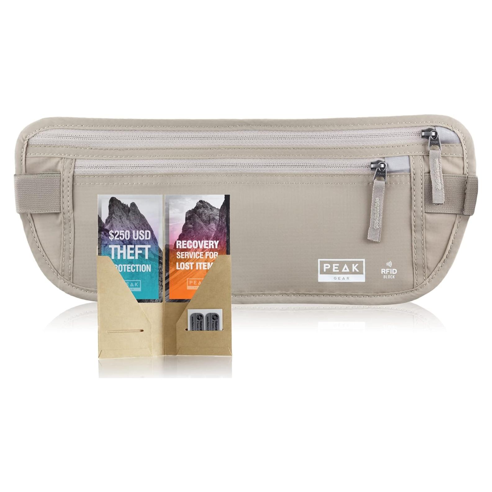 Cinturón de Dinero de Viaje Peak Gear Beige con Protección RFID