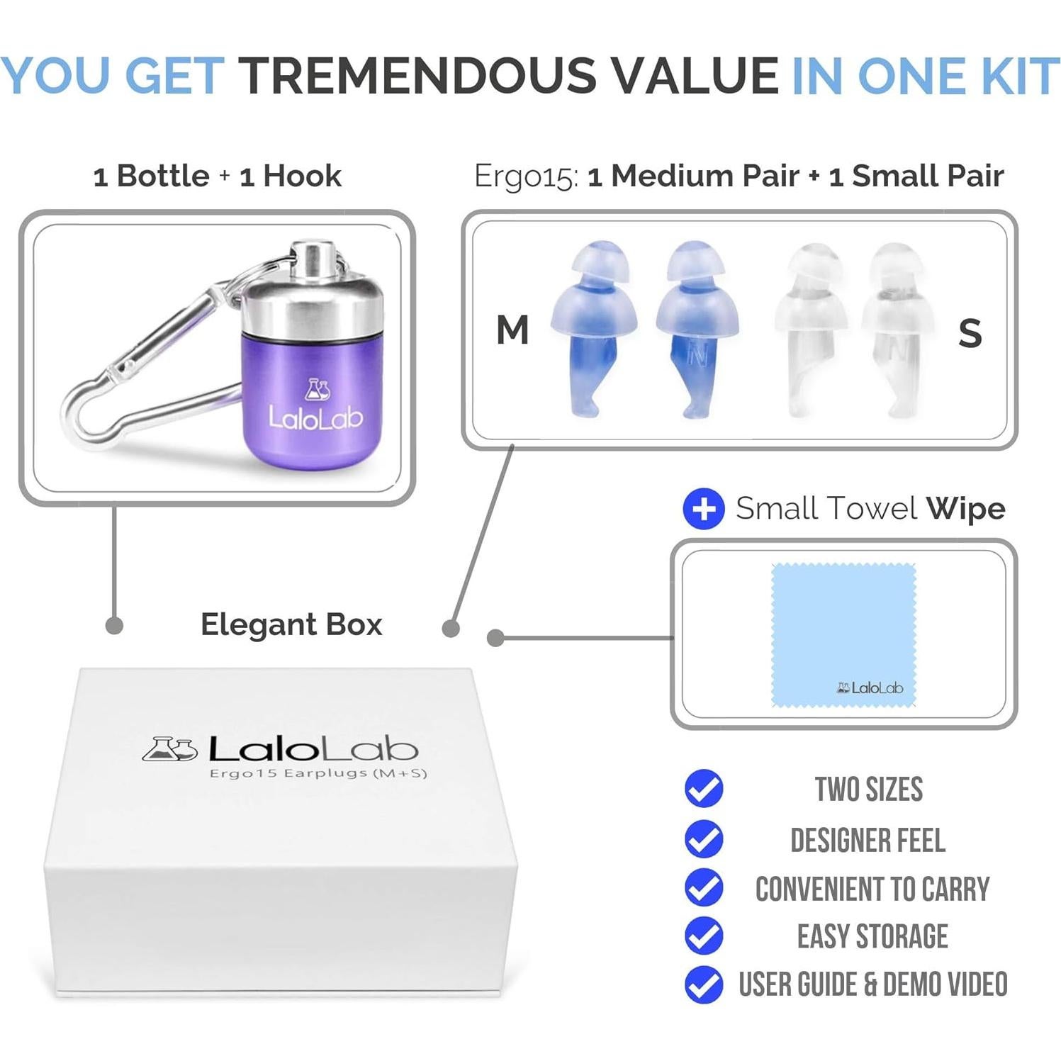Tapones para oídos LaloLab | Reutilizables, 2 tamaños, 28 dB NRR