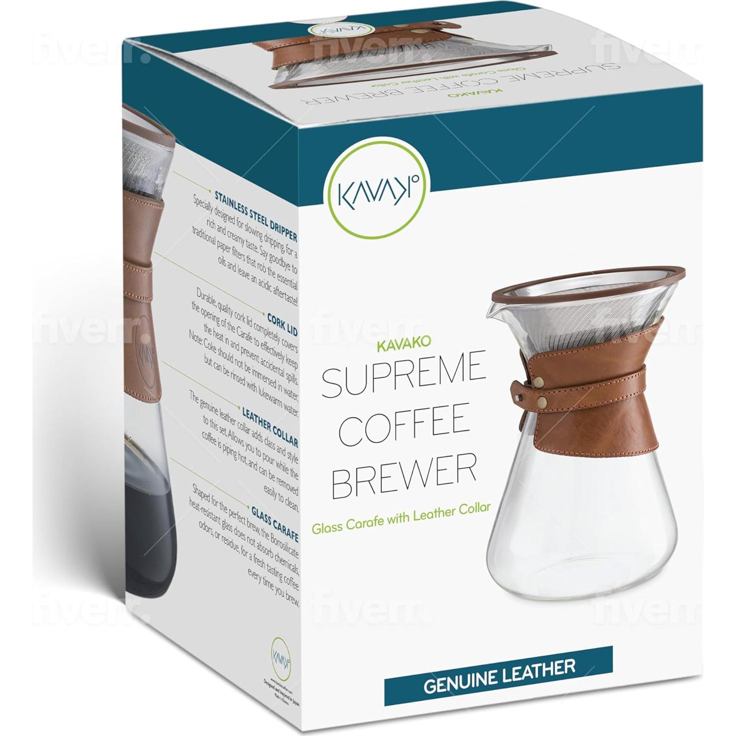 Cafetera Pour Over Kavako 1.1L con Filtro Acero Inoxidable