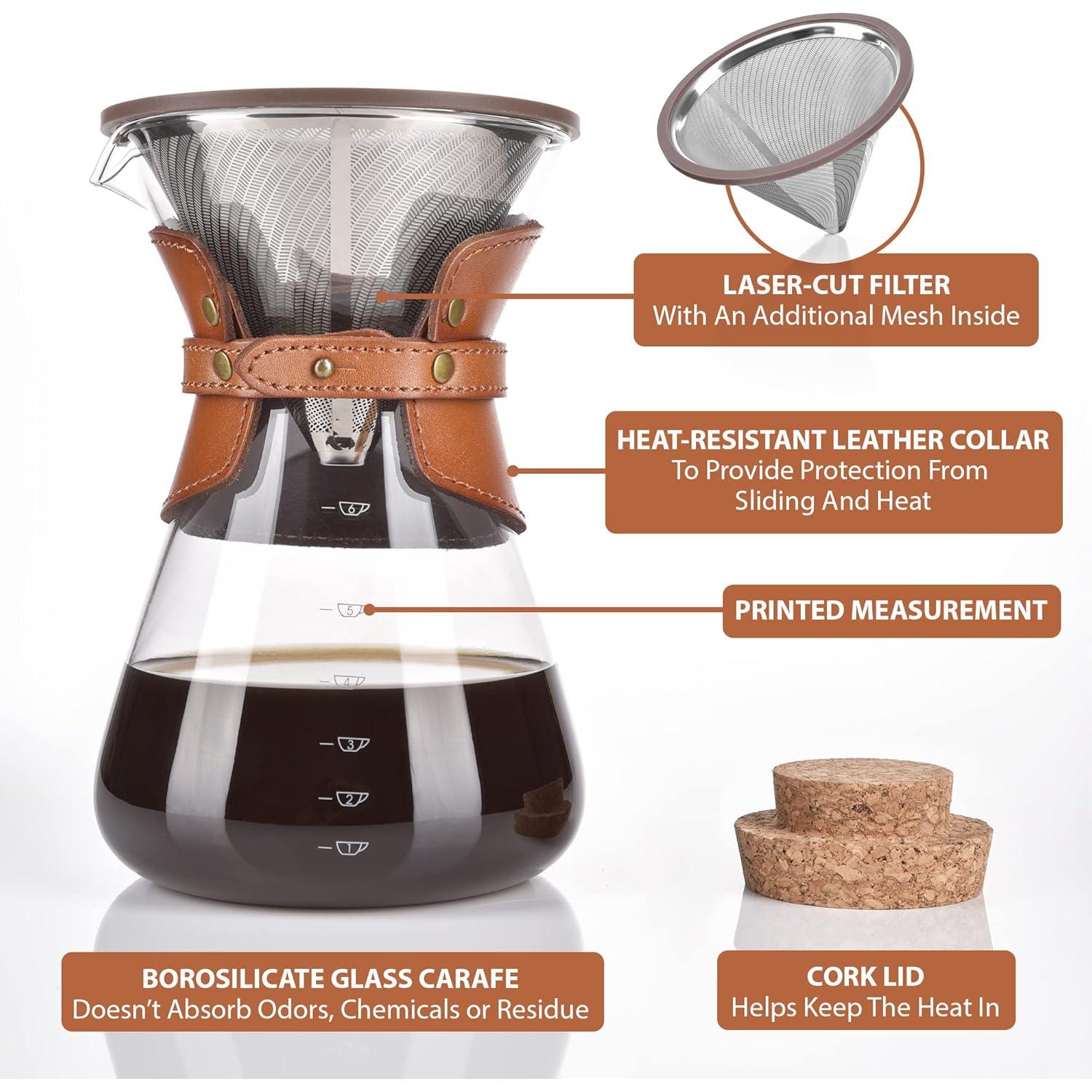 Cafetera Pour Over Kavako 1.1L con Filtro Acero Inoxidable