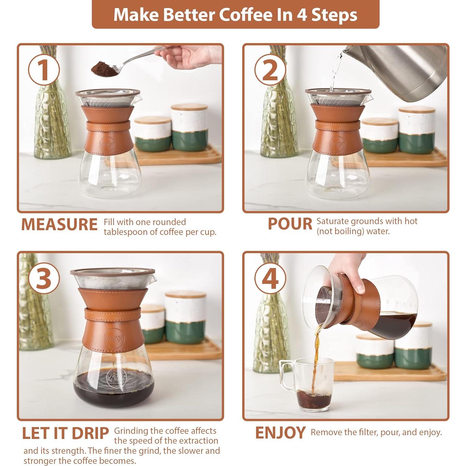 Cafetera Pour Over Kavako 1.1L con Filtro Acero Inoxidable