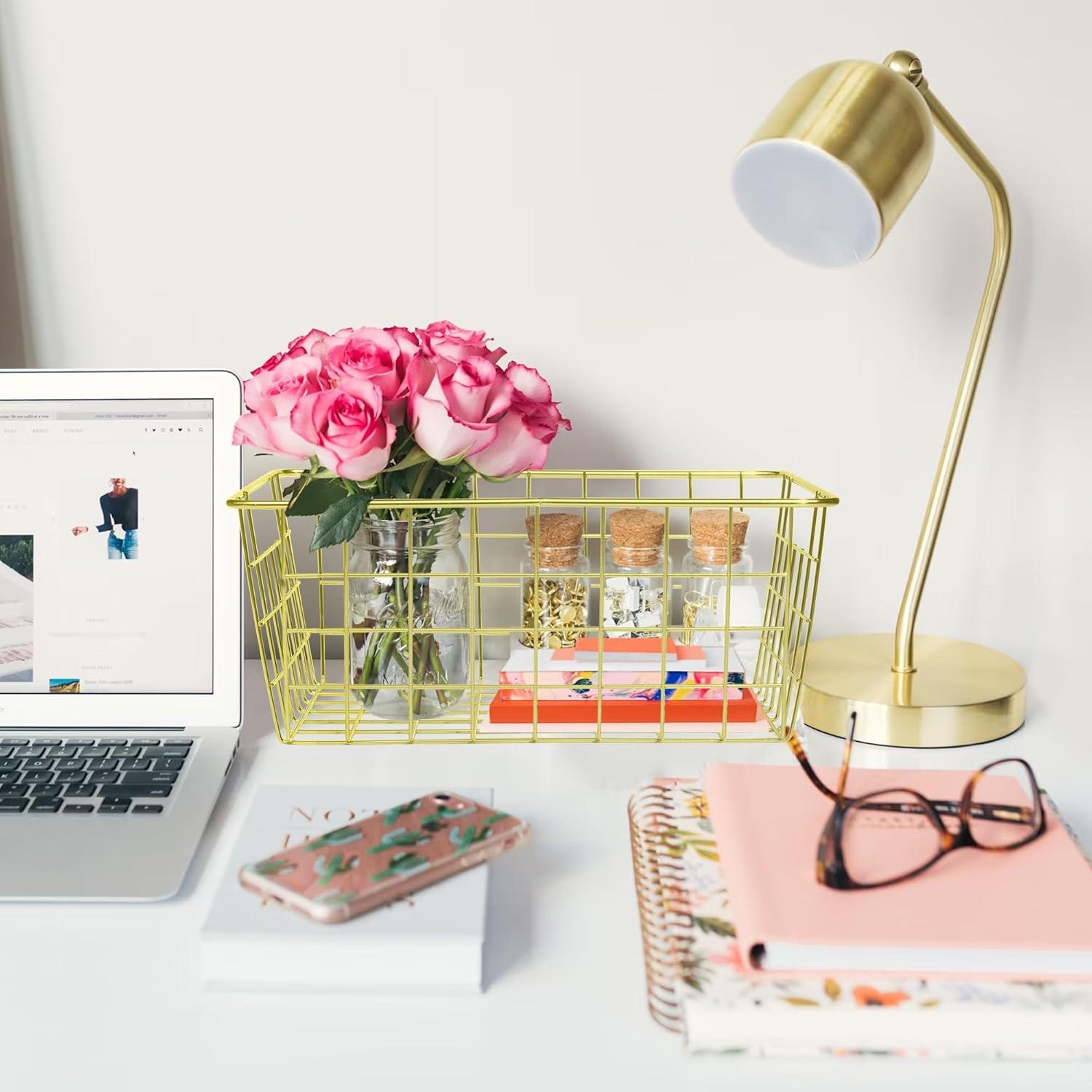 Cesta de Almacenamiento LUANT de Hierro Forjado Oro 30x20x15 cm