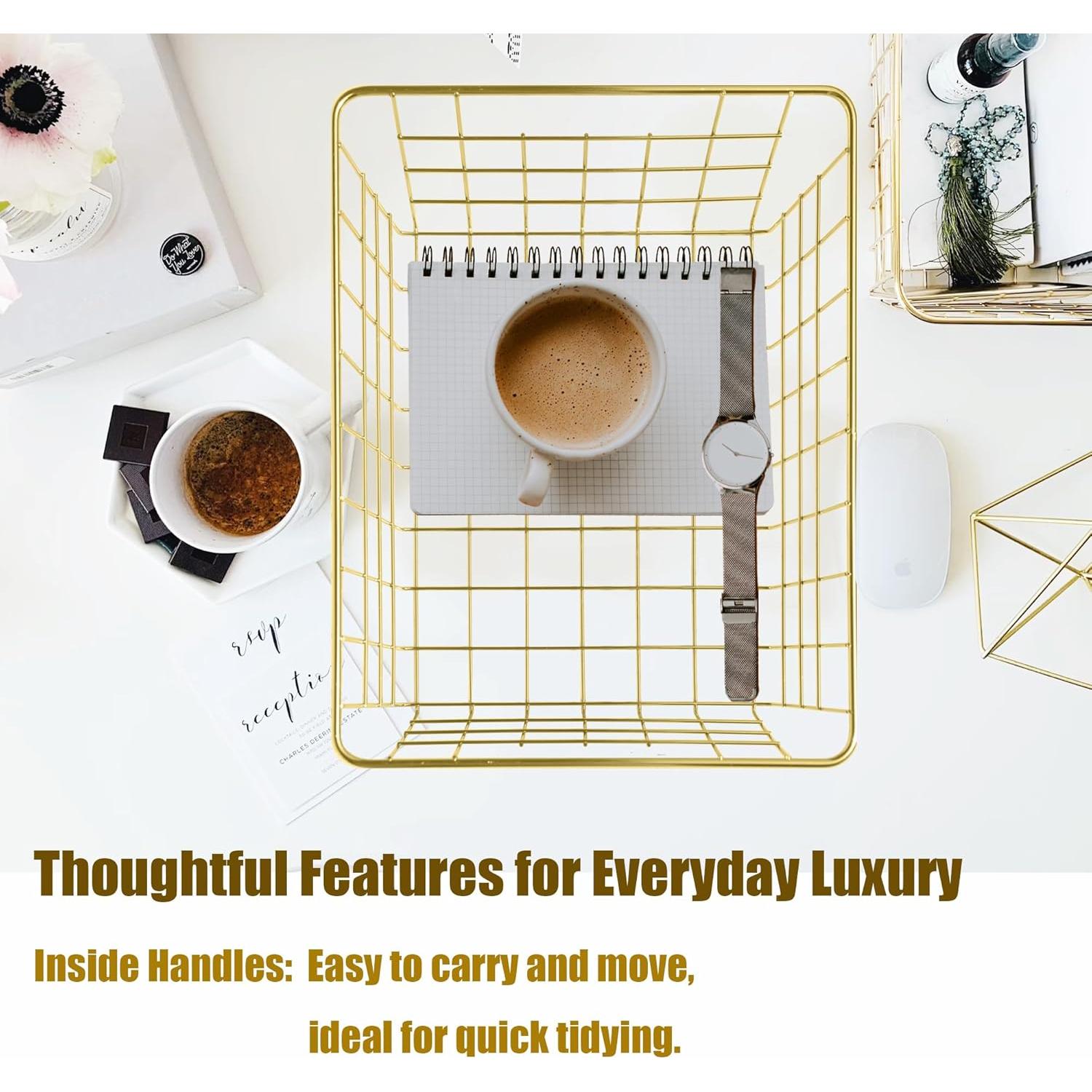 Cesta de Almacenamiento LUANT de Hierro Forjado Oro 30x20x15 cm