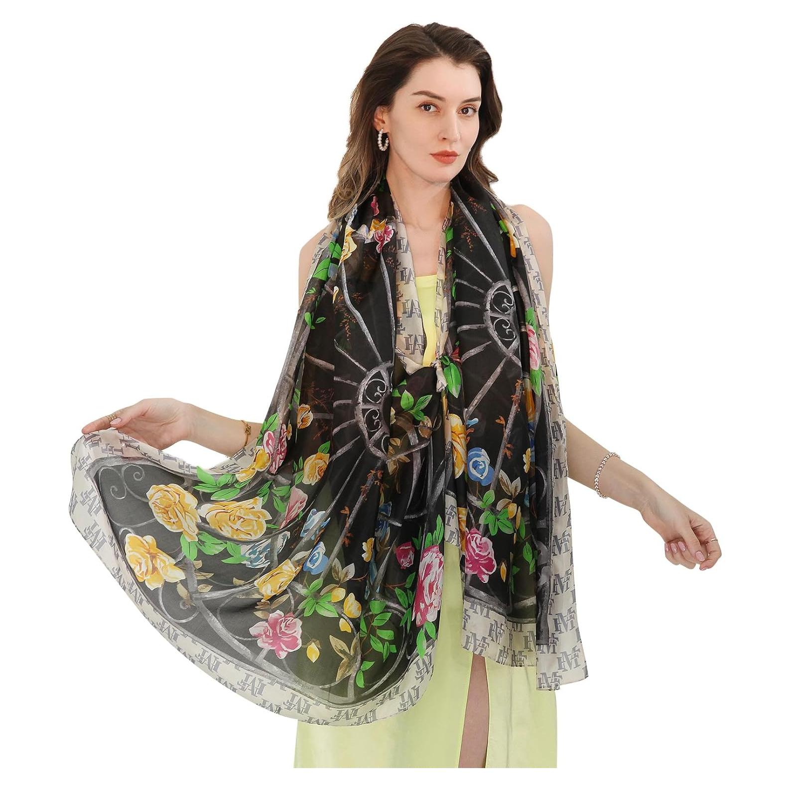 Bufanda de Seda de Morera Xinmurffy 100% Floral 210x110 cm