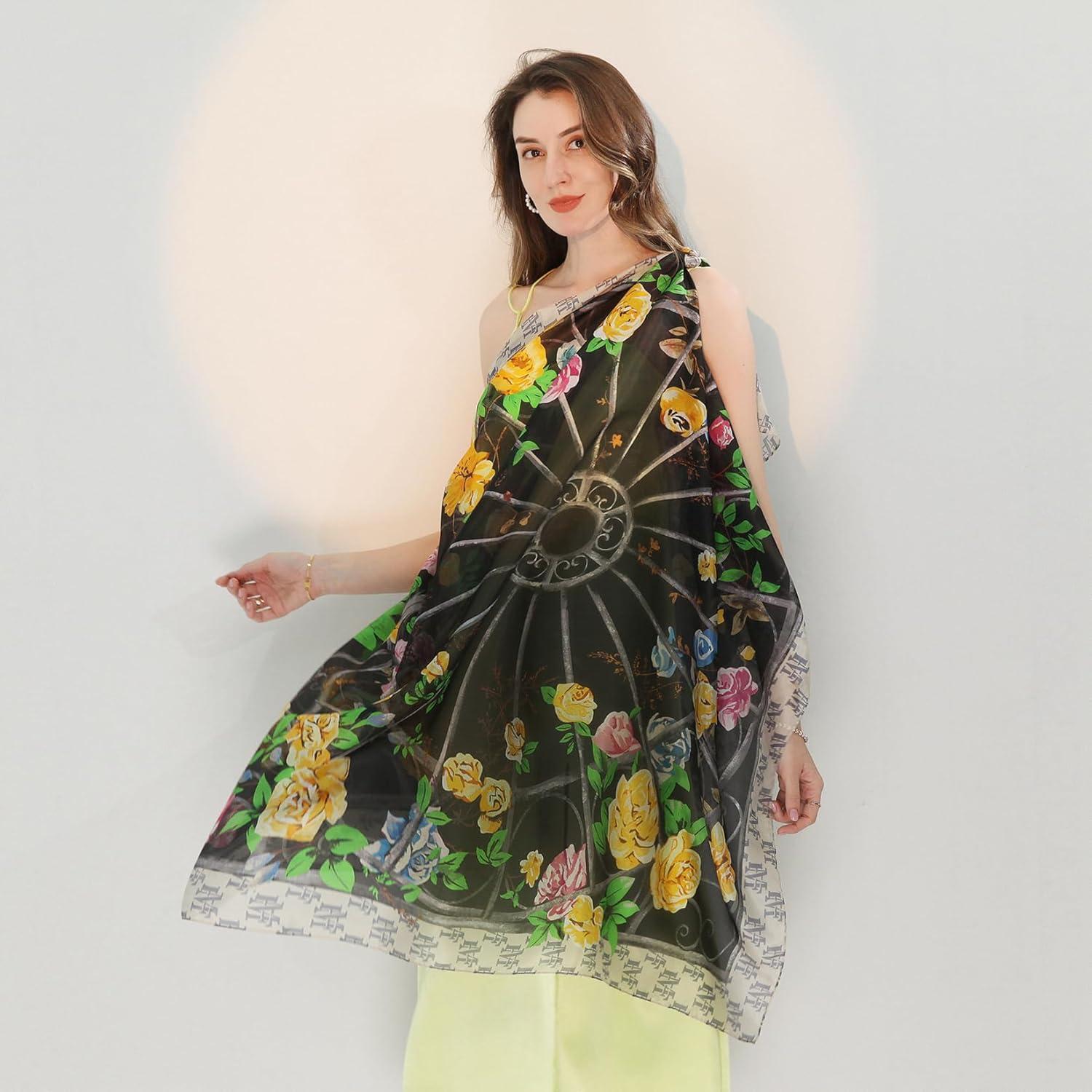 Bufanda de Seda de Morera Xinmurffy 100% Floral 210x110 cm