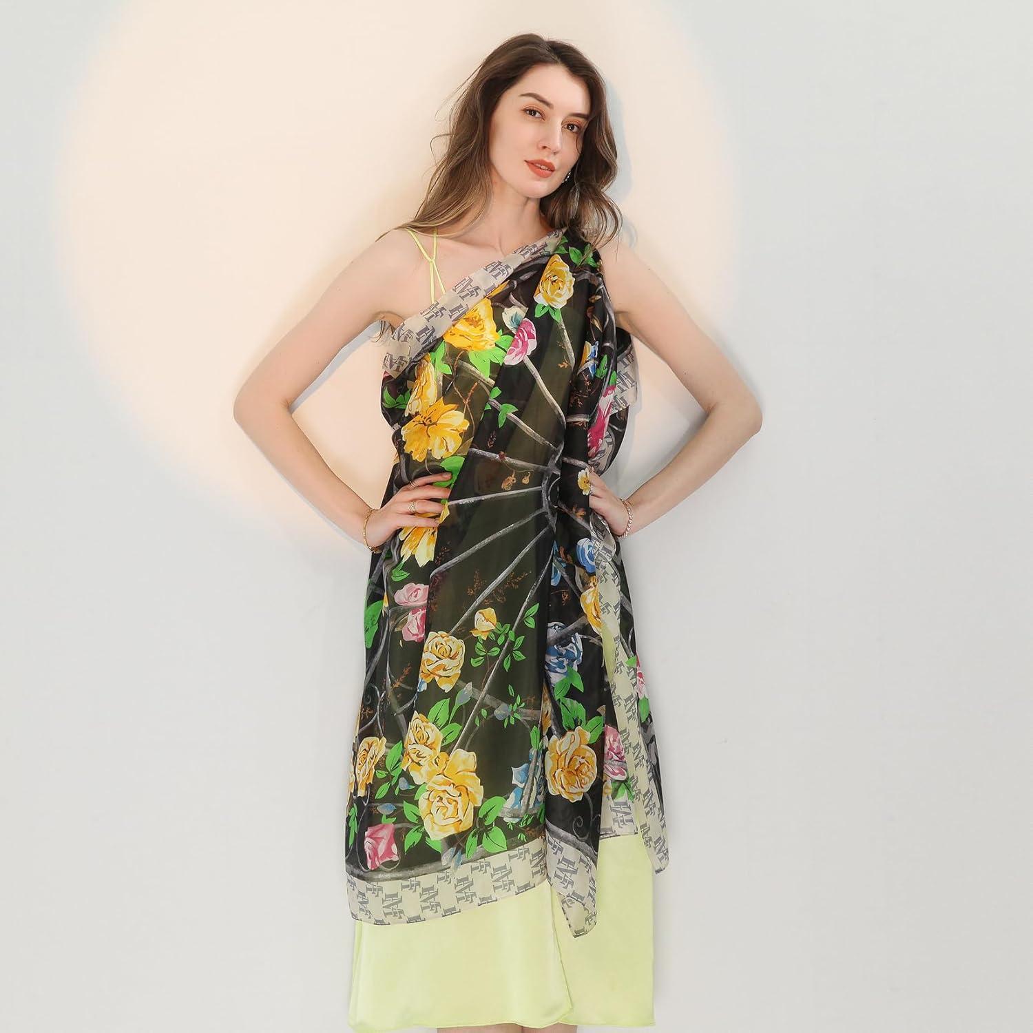 Bufanda de Seda de Morera Xinmurffy 100% Floral 210x110 cm