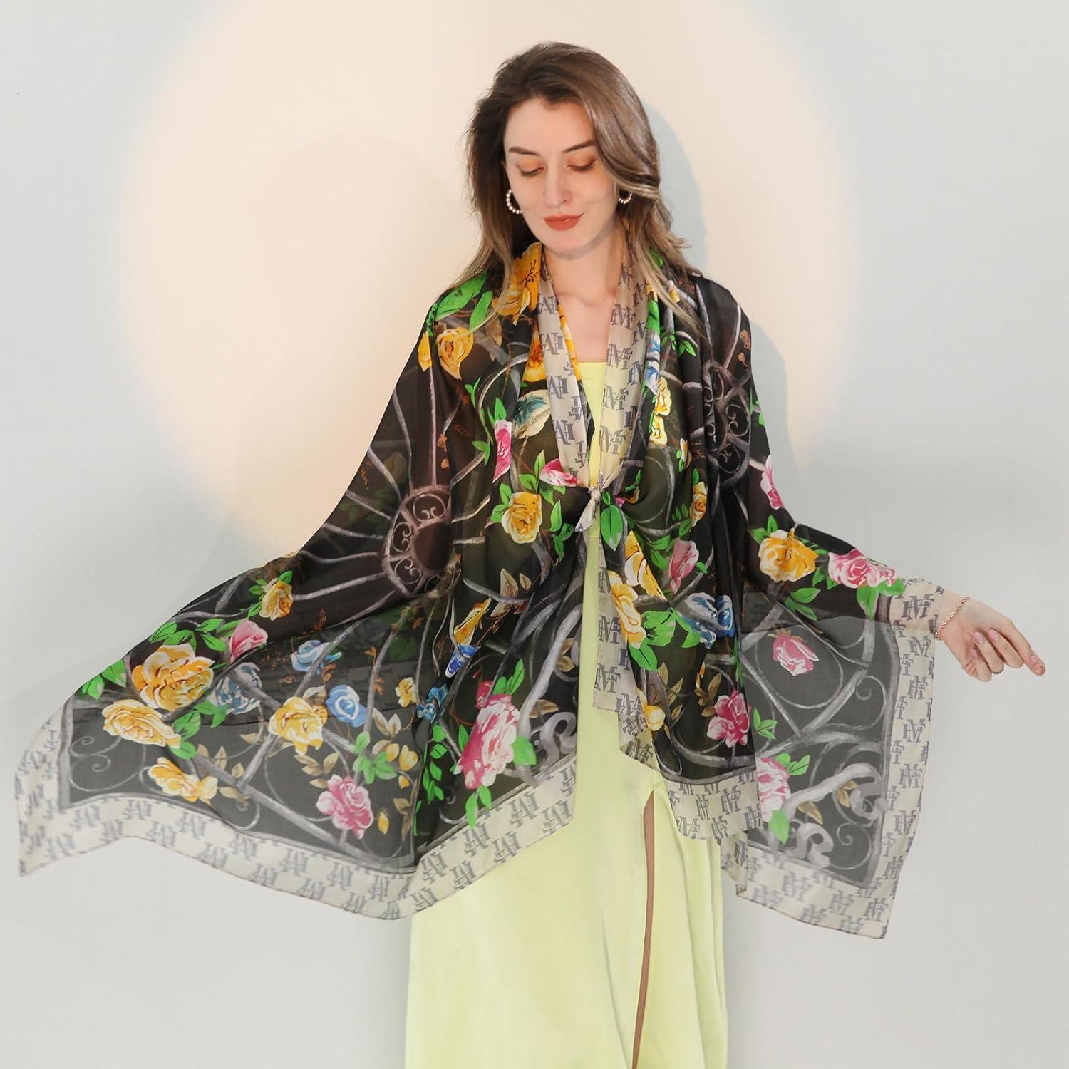 Bufanda de Seda de Morera Xinmurffy 100% Floral 210x110 cm