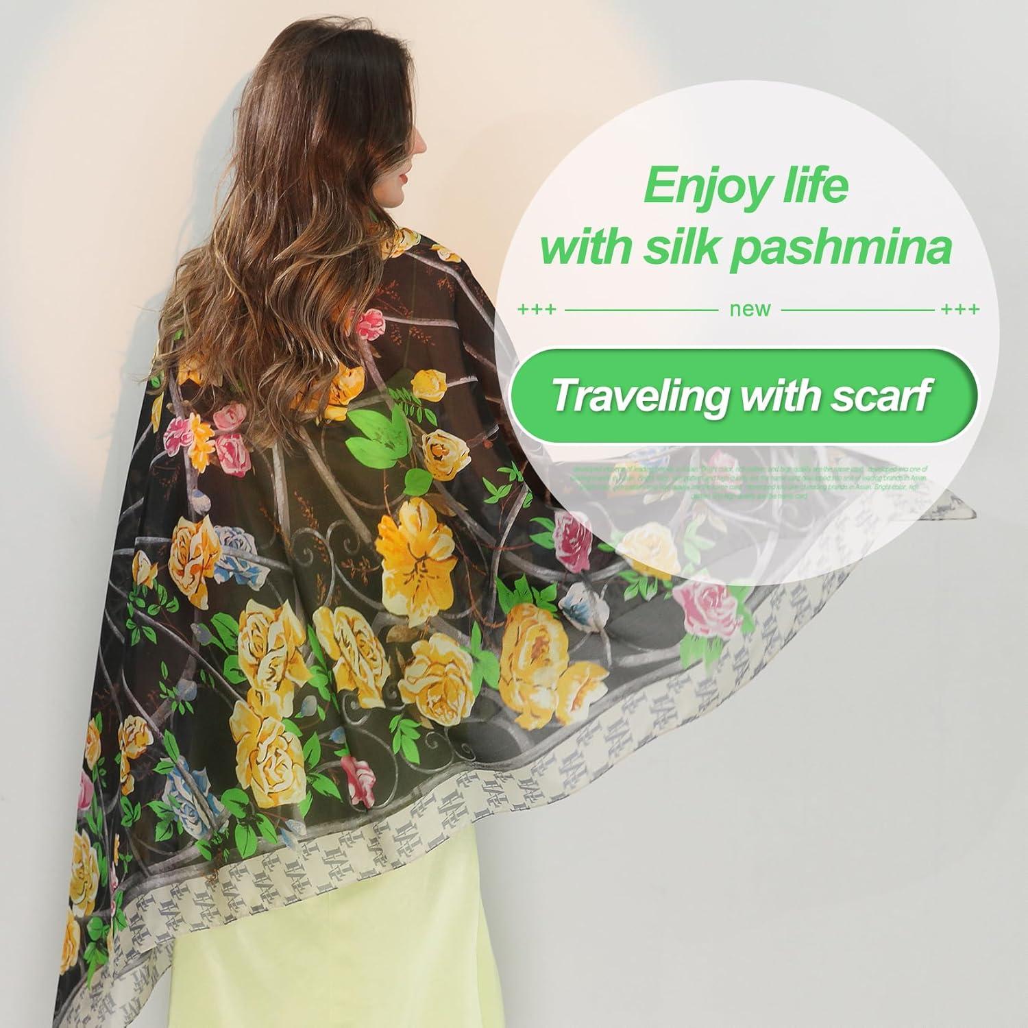 Bufanda de Seda de Morera Xinmurffy 100% Floral 210x110 cm