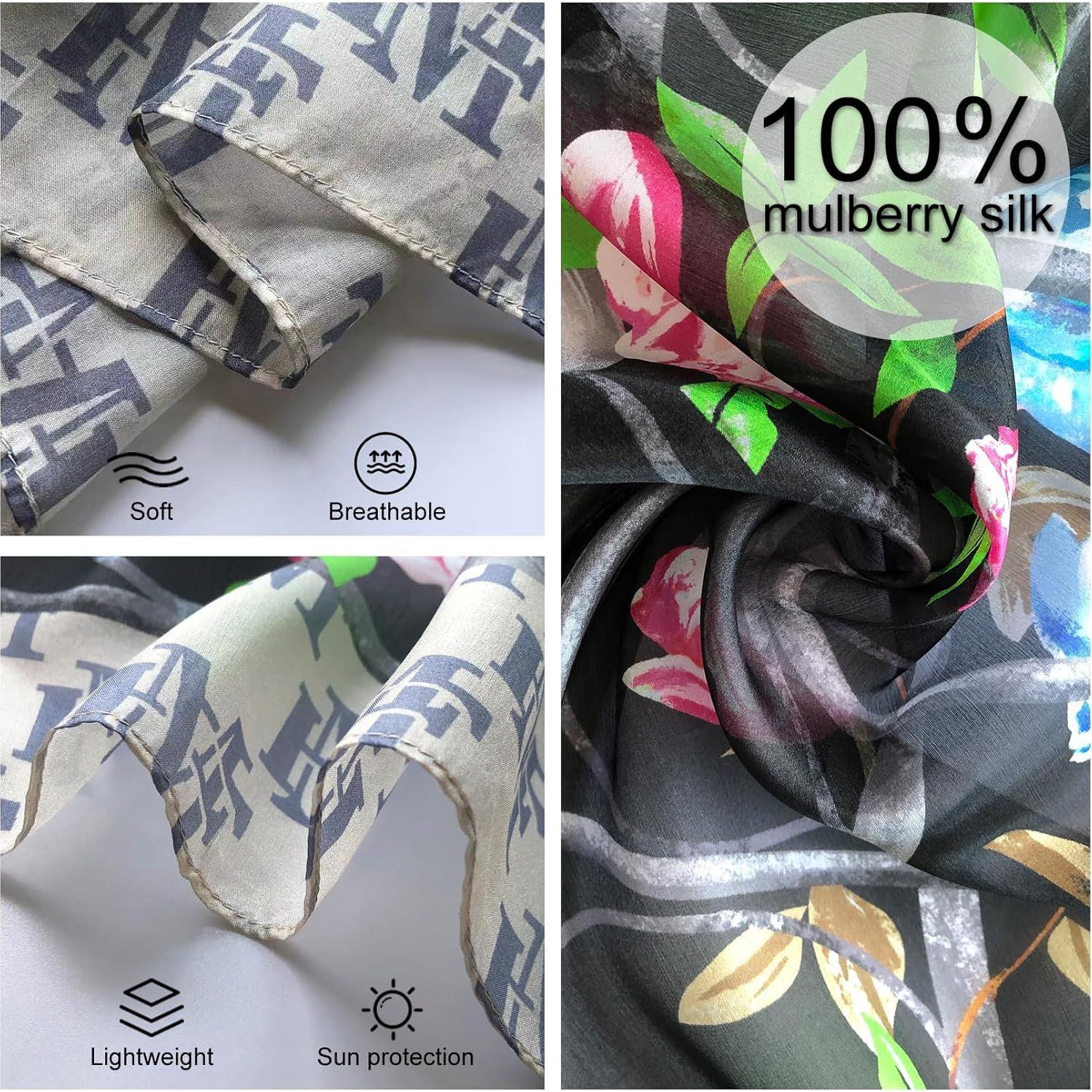 Bufanda de Seda de Morera Xinmurffy 100% Floral 210x110 cm