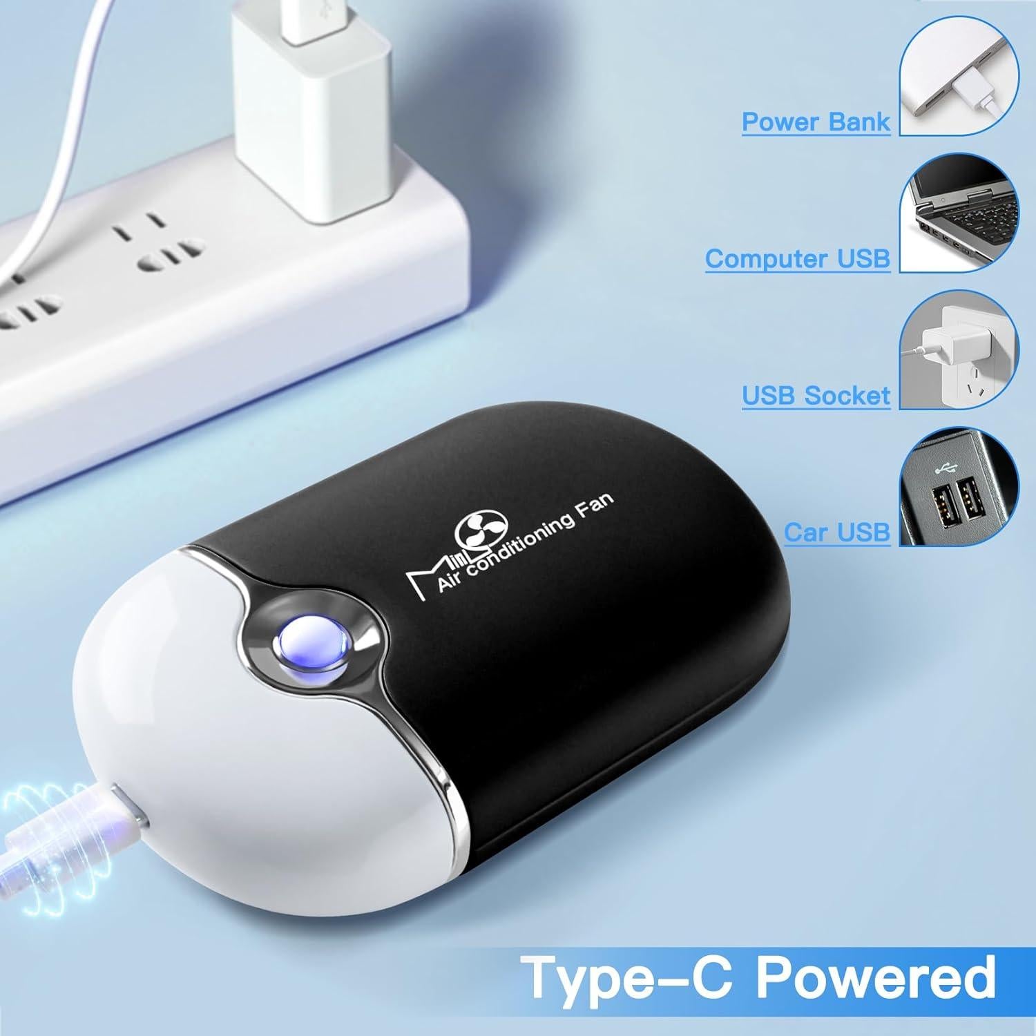 Mini Ventilador de Pestañas Mlogiroa Portátil USB C Negro