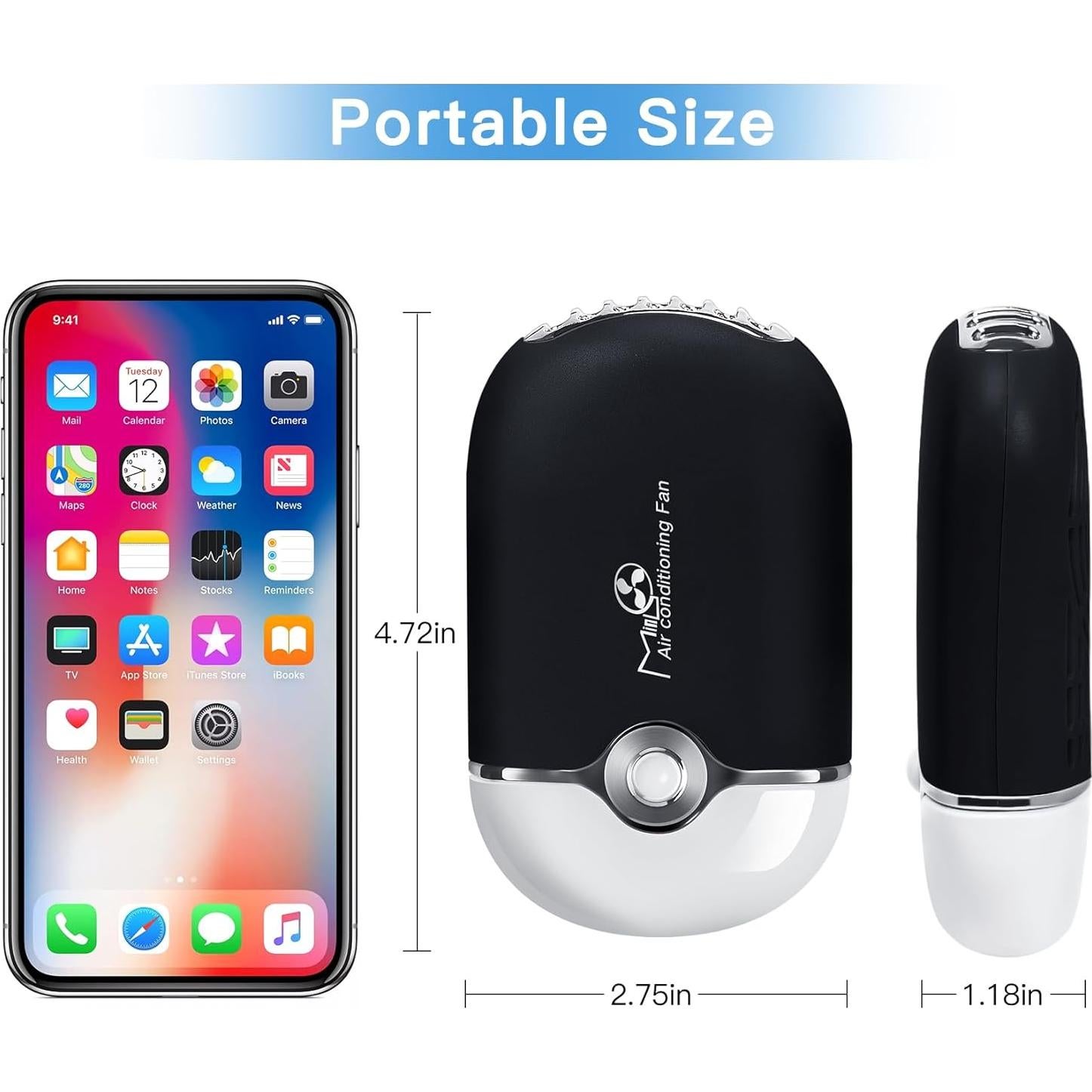 Mini Ventilador de Pestañas Mlogiroa Portátil USB C Negro