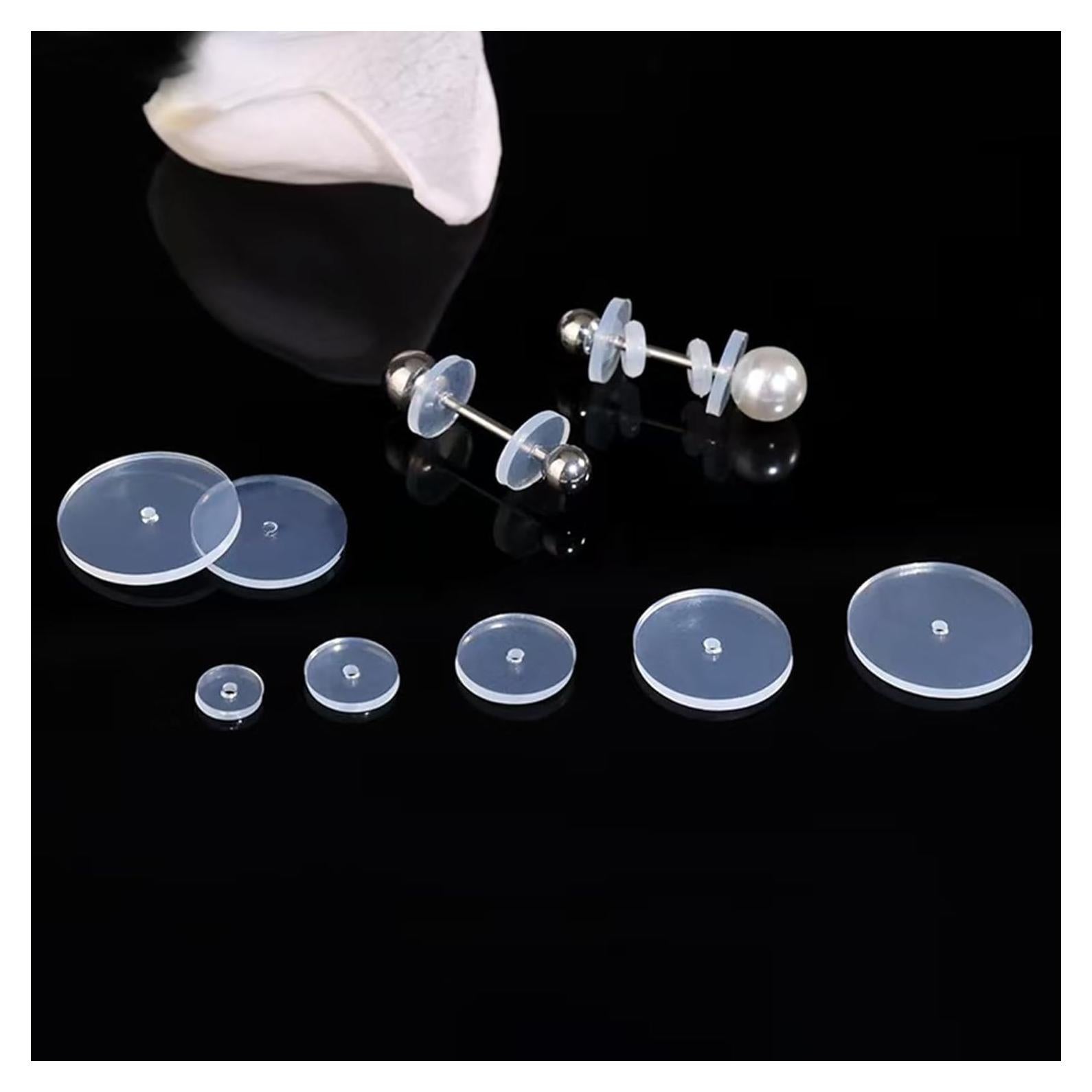 50Pcs Silicone Earring Backs Stopper for Piercings, Clear Discs Stabilizer Pads for Healing Non Pull Piercing Discs, 12mm Earlobe Support Patches (12mm)