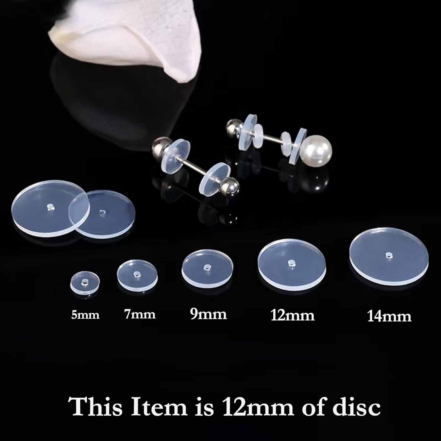 50Pcs Silicone Earring Backs Stopper for Piercings, Clear Discs Stabilizer Pads for Healing Non Pull Piercing Discs, 12mm Earlobe Support Patches (12mm)