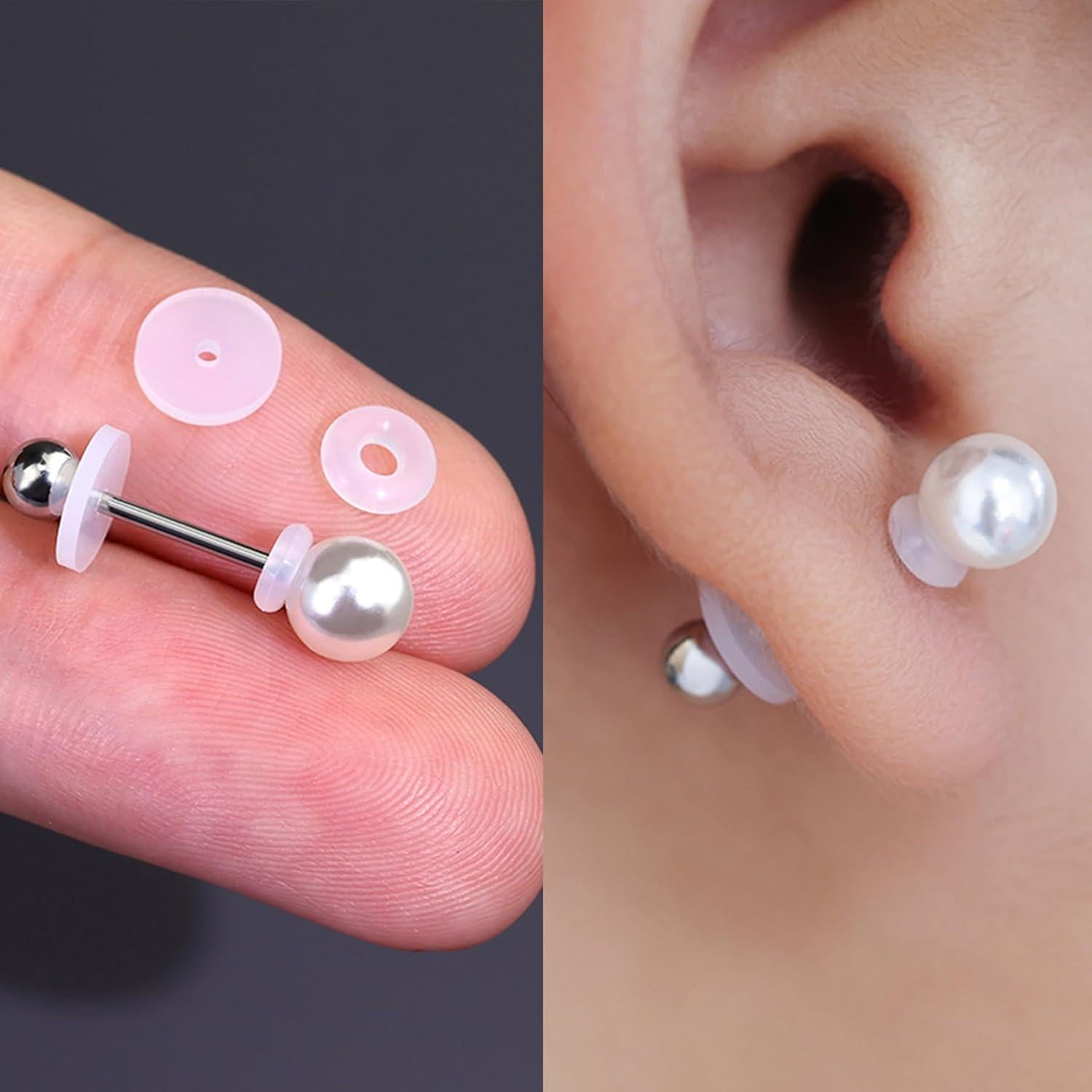 50Pcs Silicone Earring Backs Stopper for Piercings, Clear Discs Stabilizer Pads for Healing Non Pull Piercing Discs, 12mm Earlobe Support Patches (12mm)