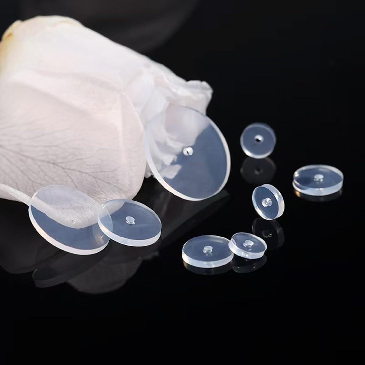 50Pcs Silicone Earring Backs Stopper for Piercings, Clear Discs Stabilizer Pads for Healing Non Pull Piercing Discs, 12mm Earlobe Support Patches (12mm)