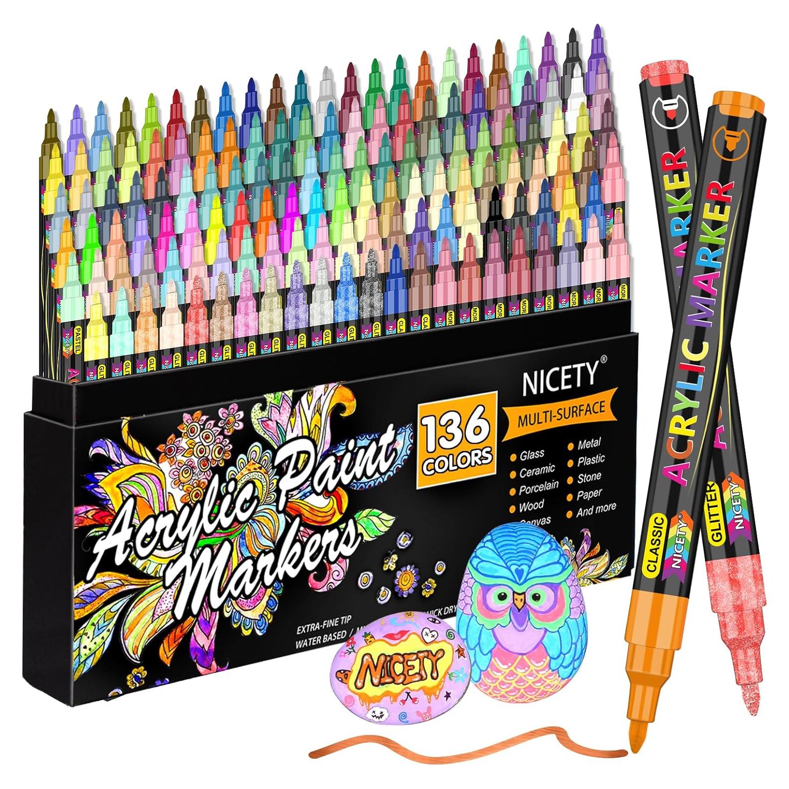 Marcadores de Pintura Acrílica NICETY 136 Colores Punta Fina 0.7mm