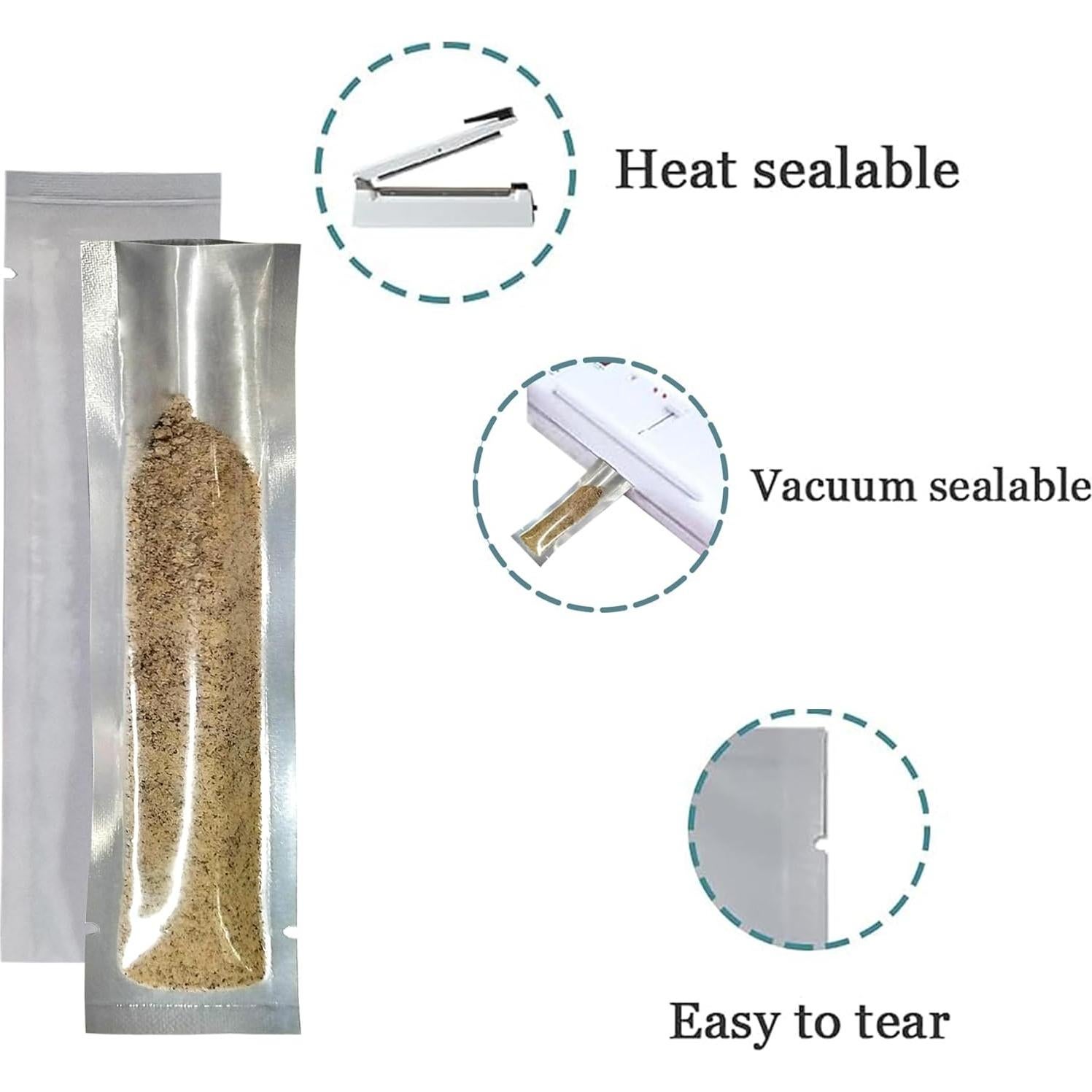 Bolsa de Aluminio Sellable al Vacío PABCK 100 Pcs 3.5x15 cm