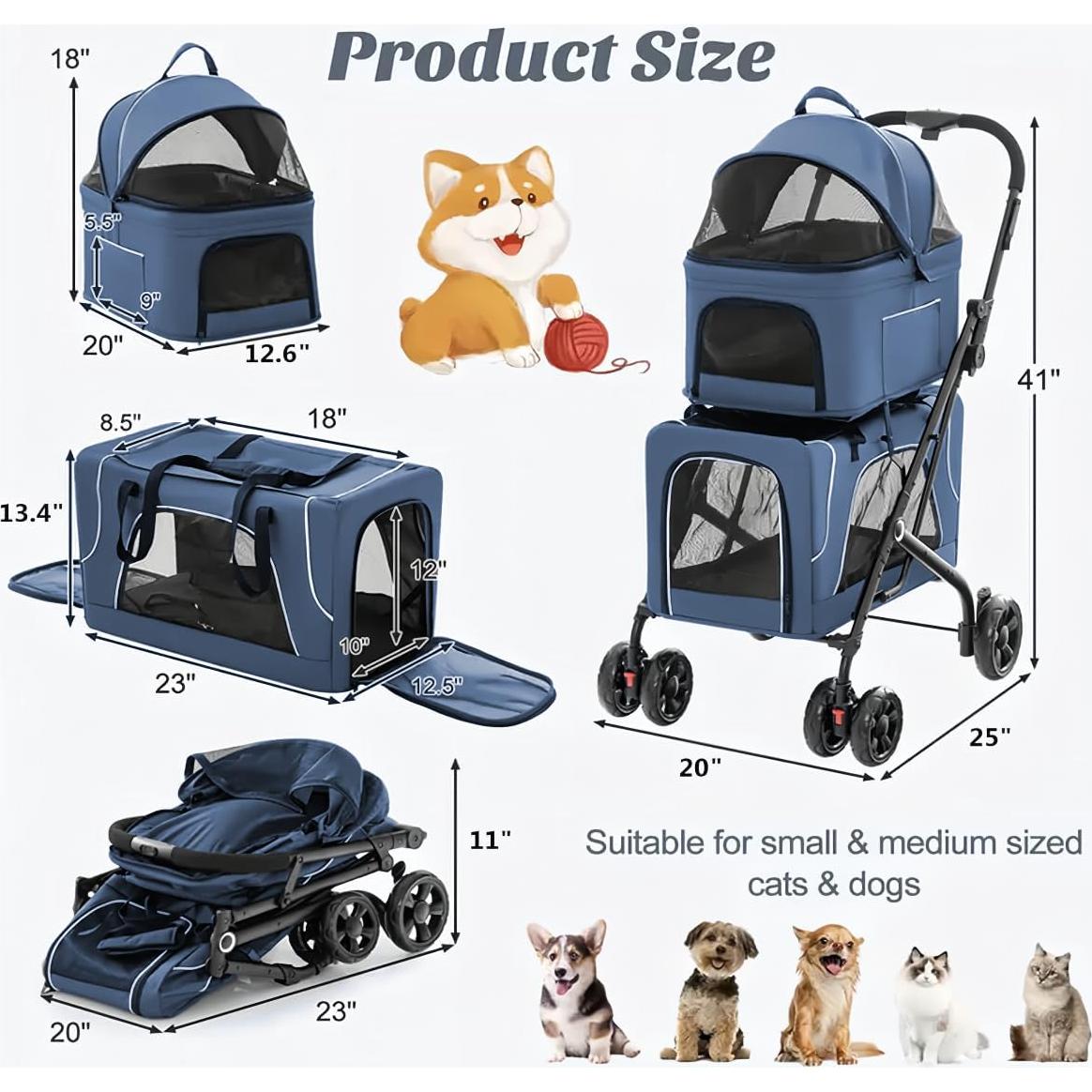 Carrito de Mascotas UpNorthStar Plegable con 2 Transportadoras
