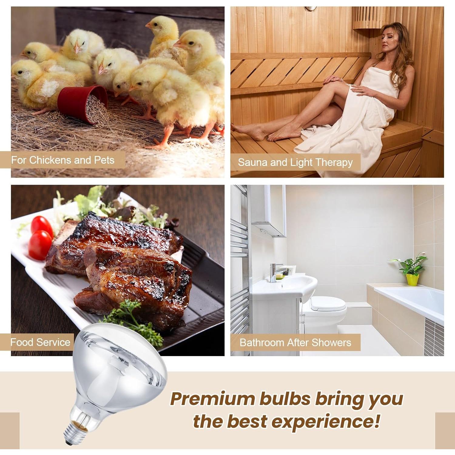 6 Bombillas de Calor Infrarrojas E26 175W Tujoe para Mascotas