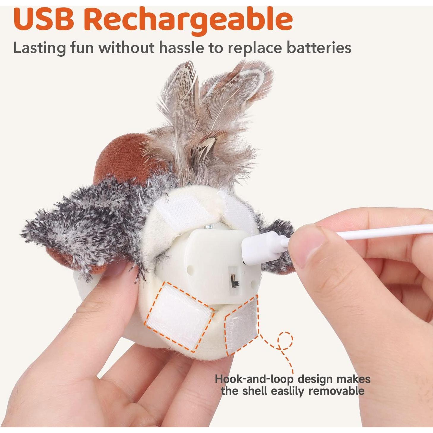 Juguete Interactivo para Gatos Potaroma Pájaro 10 cm Recargable