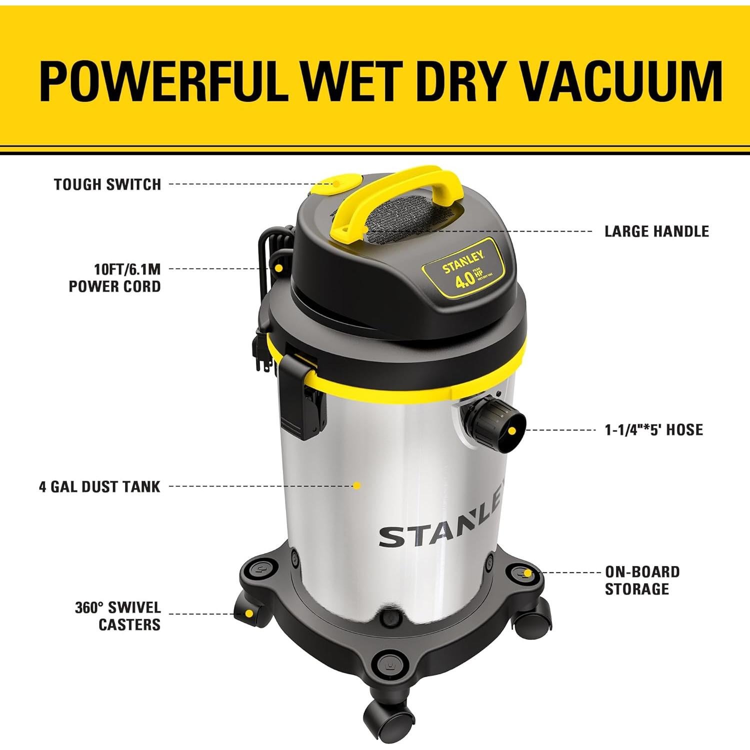 Aspiradora Húmeda/Seca Stanley SL18129 15.14L 4HP Inoxidable