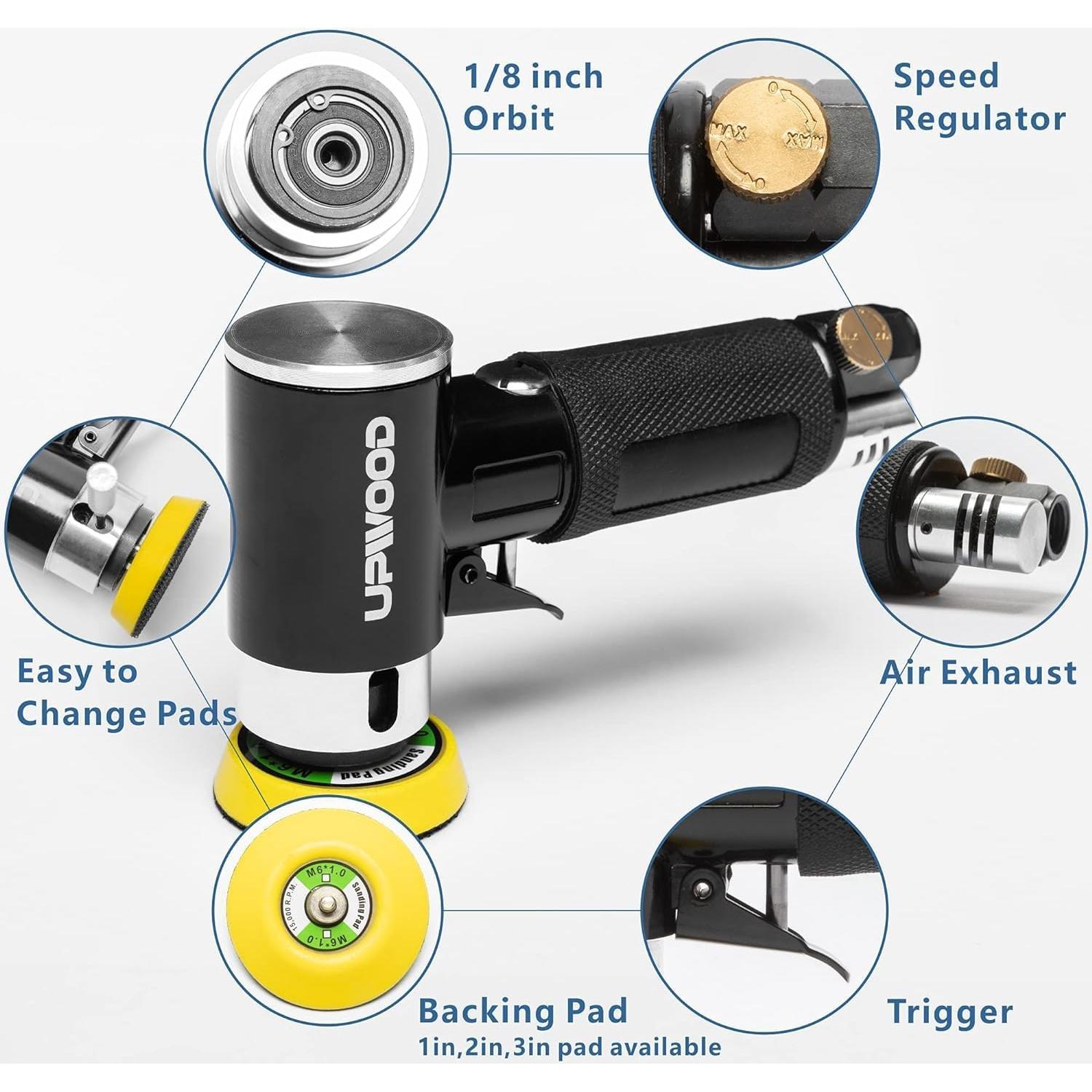 Lijadora Orbital Neumática Mini UPWOOD 2'' y 3'' 15000 RPM