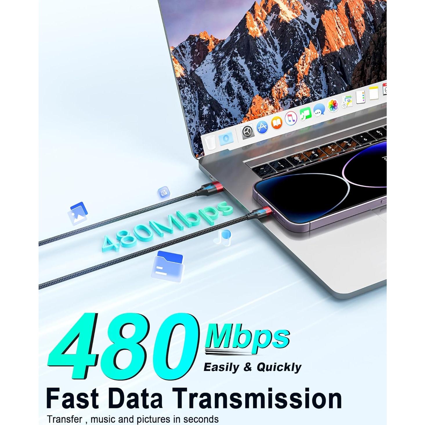 Cable de Carga Corto Bkduice USB a Lightning 30.48 cm - Paquete de 2