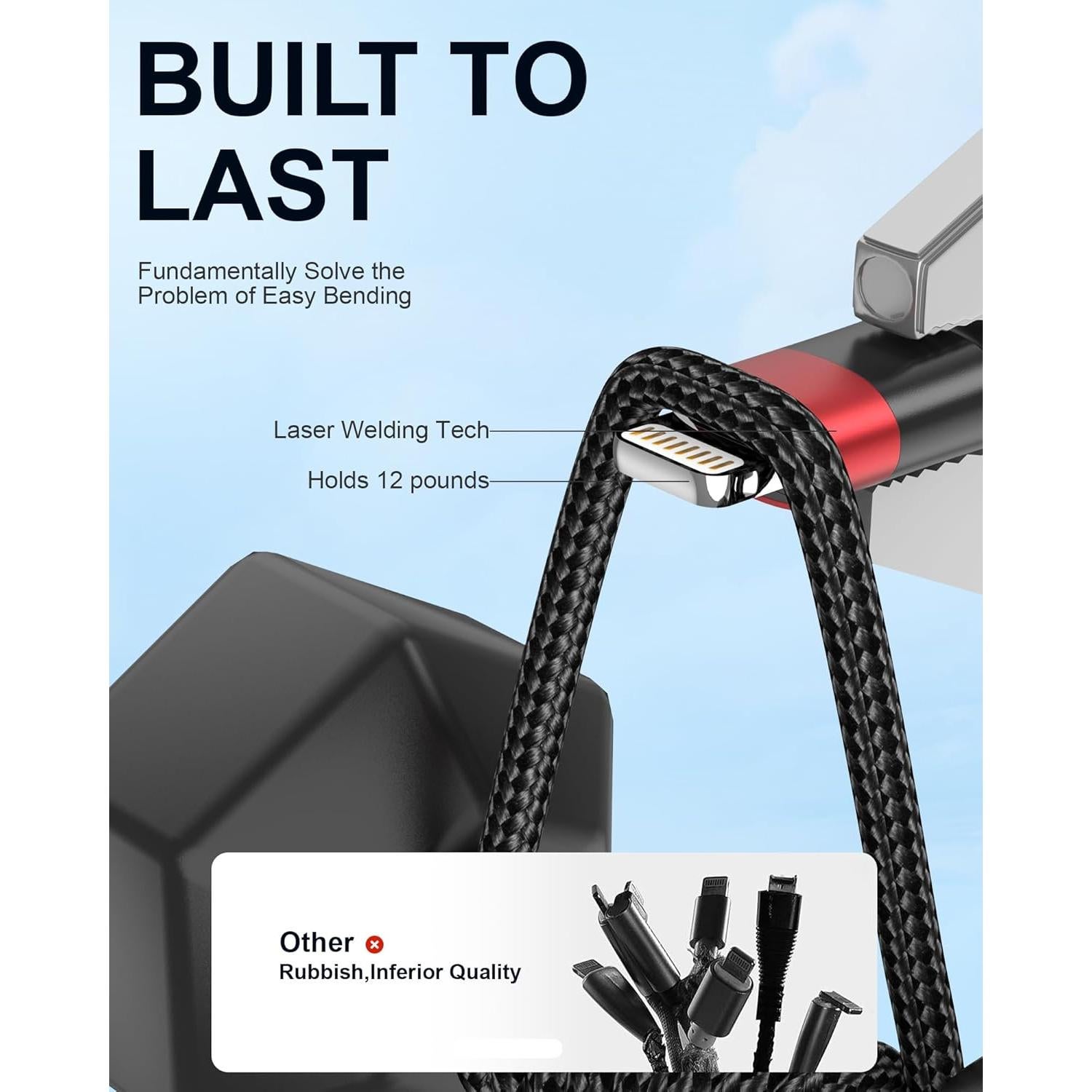 Cable de Carga Corto Bkduice USB a Lightning 30.48 cm - Paquete de 2