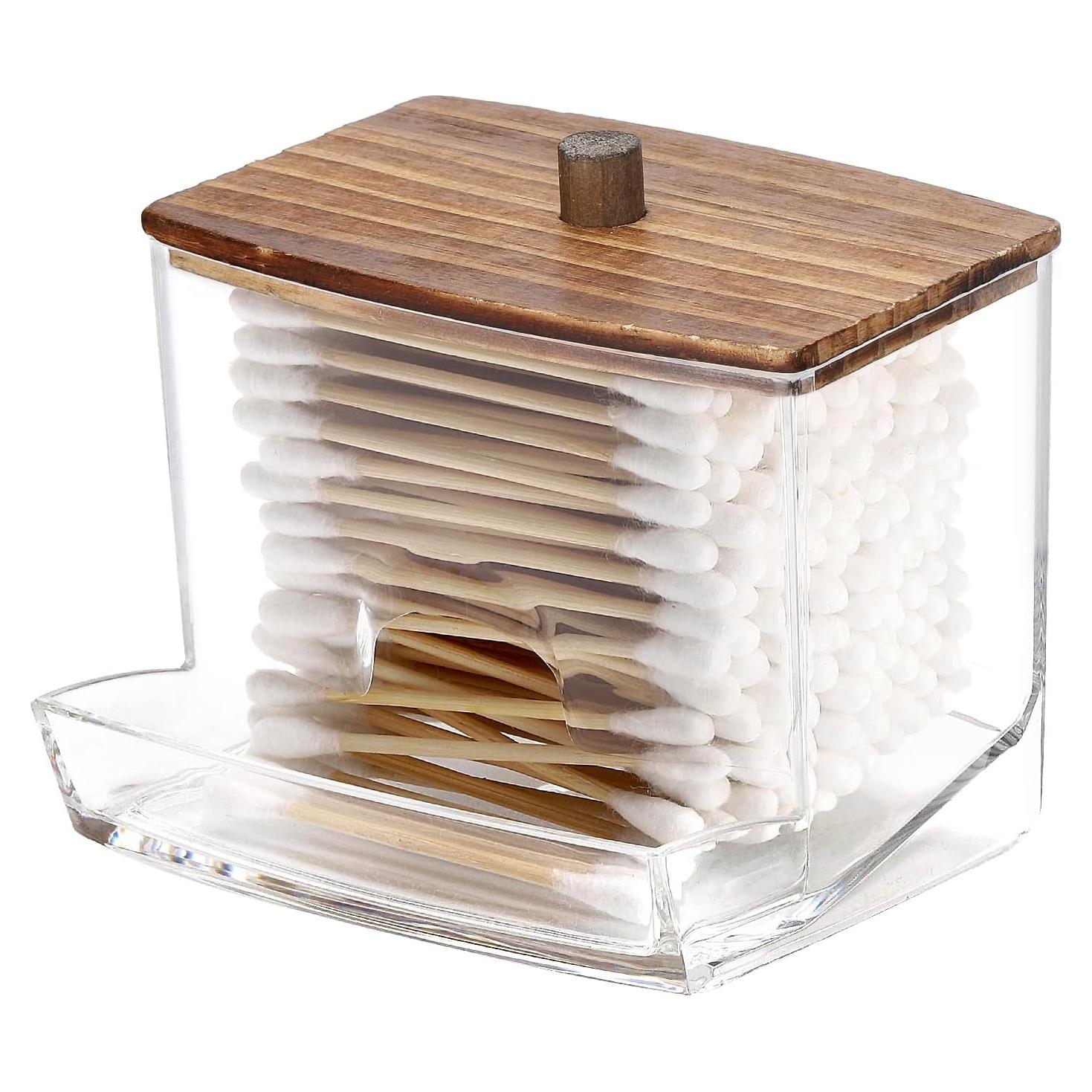 Soporte para Qtip Tbestmax 10oz con Tapa de Madera Negra