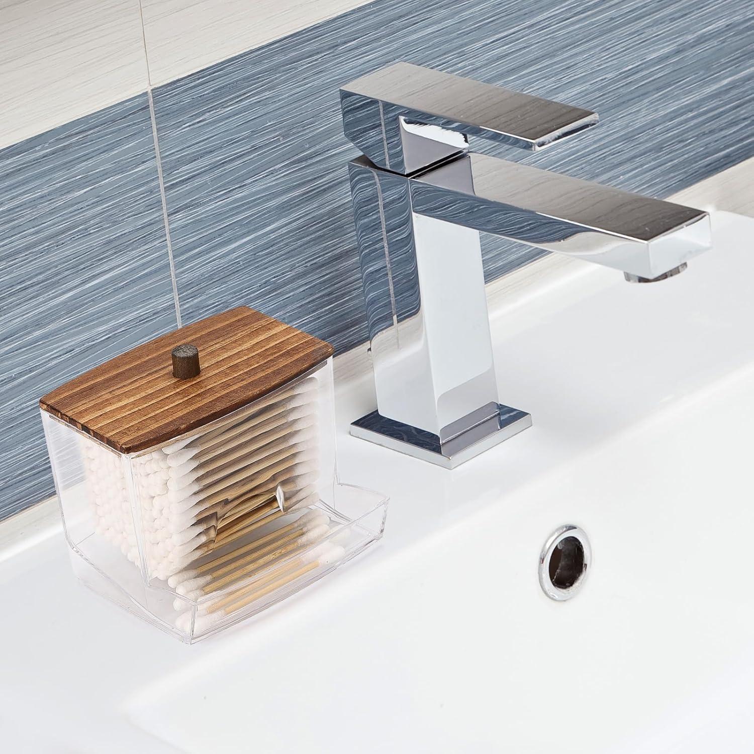 Soporte para Qtip Tbestmax 10oz con Tapa de Madera Negra