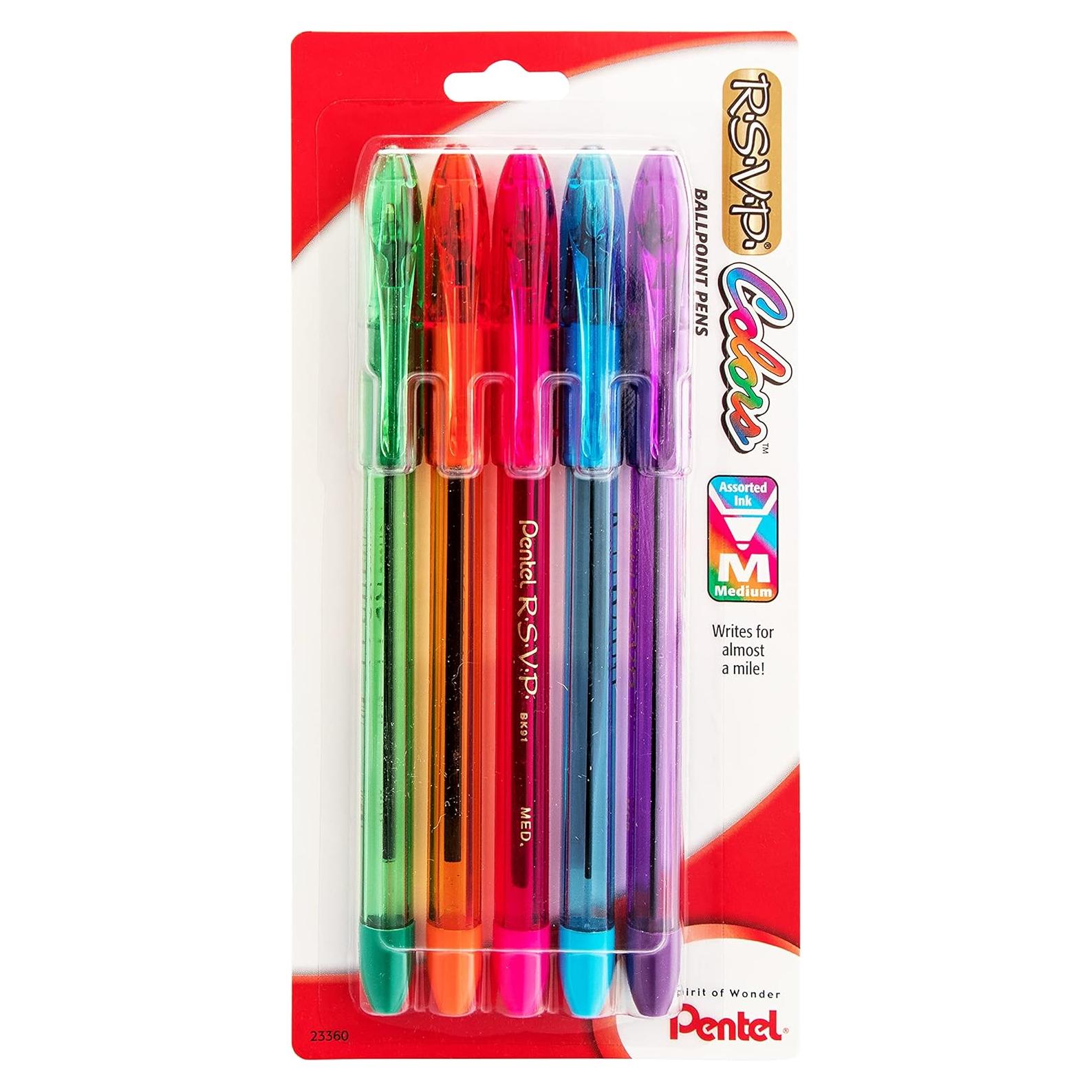 Bolígrafo Pentel RSVP Colores Mediano Tinta Variada Paquete 5