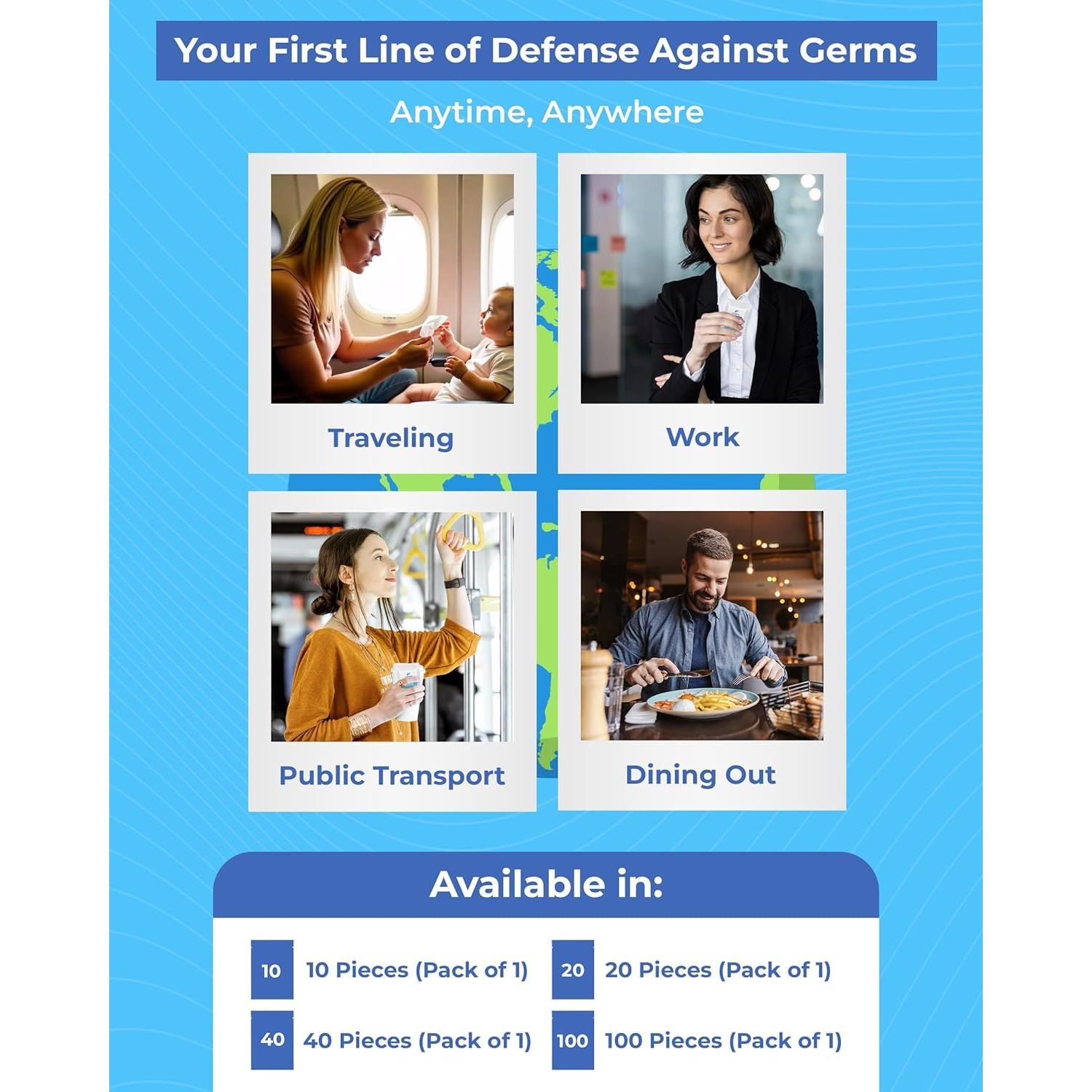 Toallitas Húmedas de Viaje Flygiene - 70% Alcohol, 10 Unidades