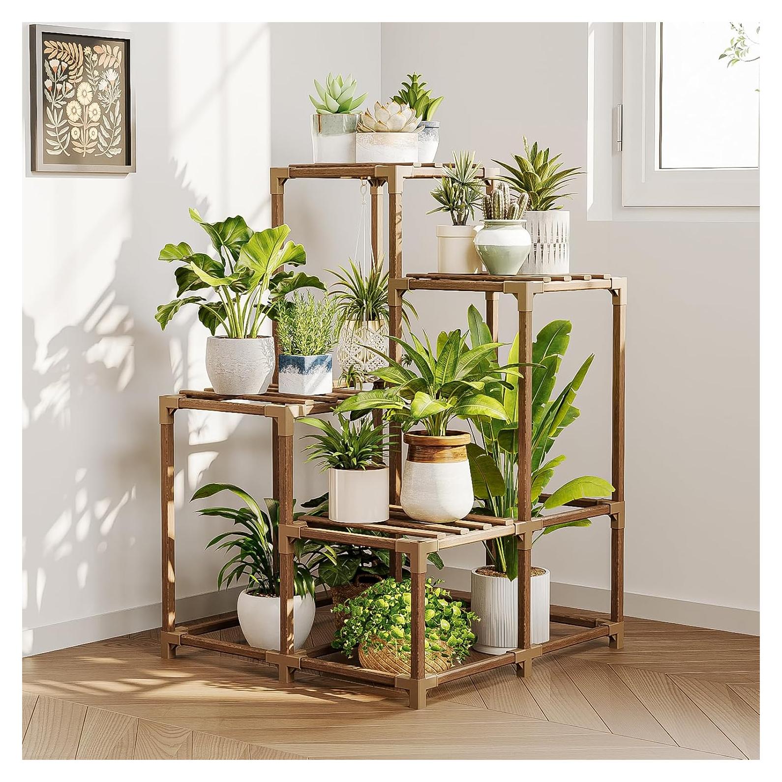 Soporte de Planta de Esquina Bamworld Madera Carbonizada 57x57cm