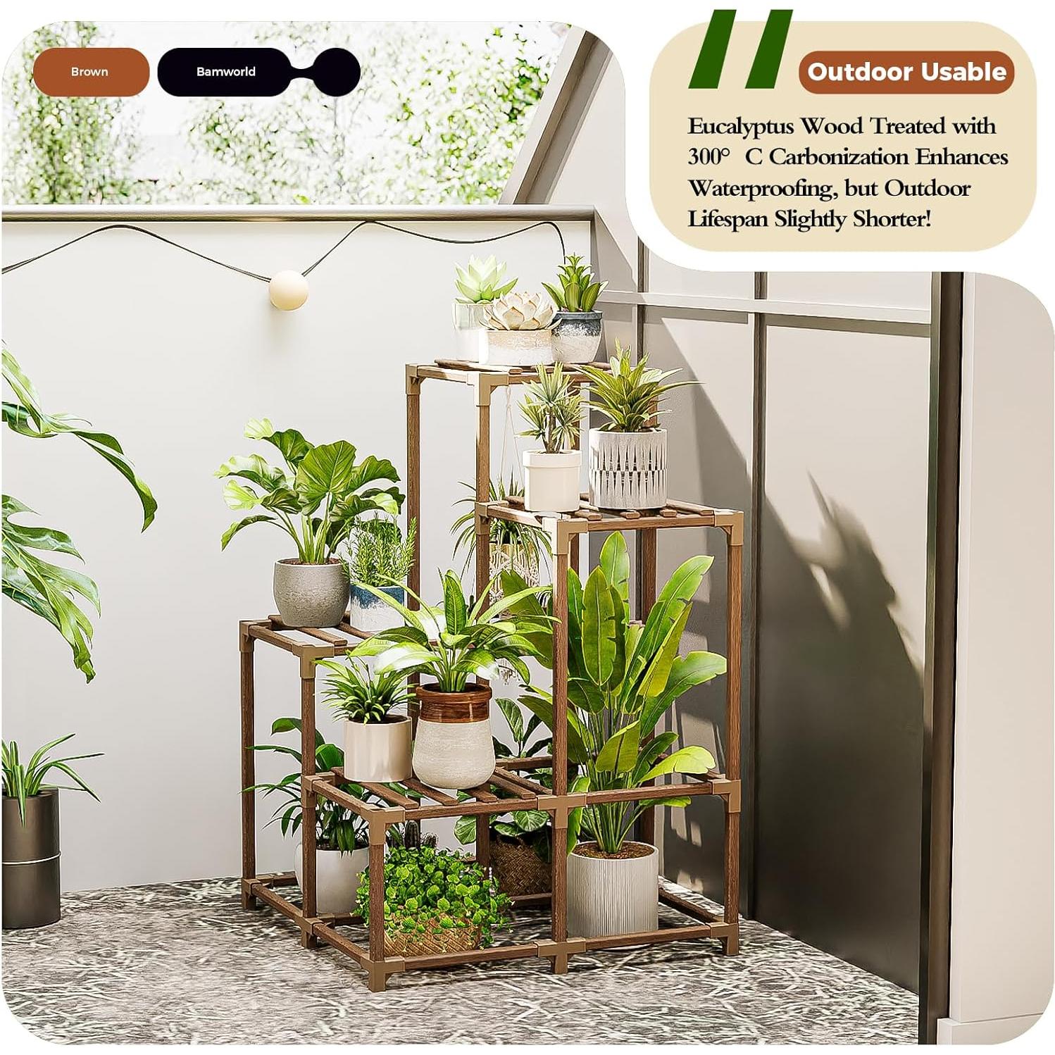 Soporte de Planta de Esquina Bamworld Madera Carbonizada 57x57cm