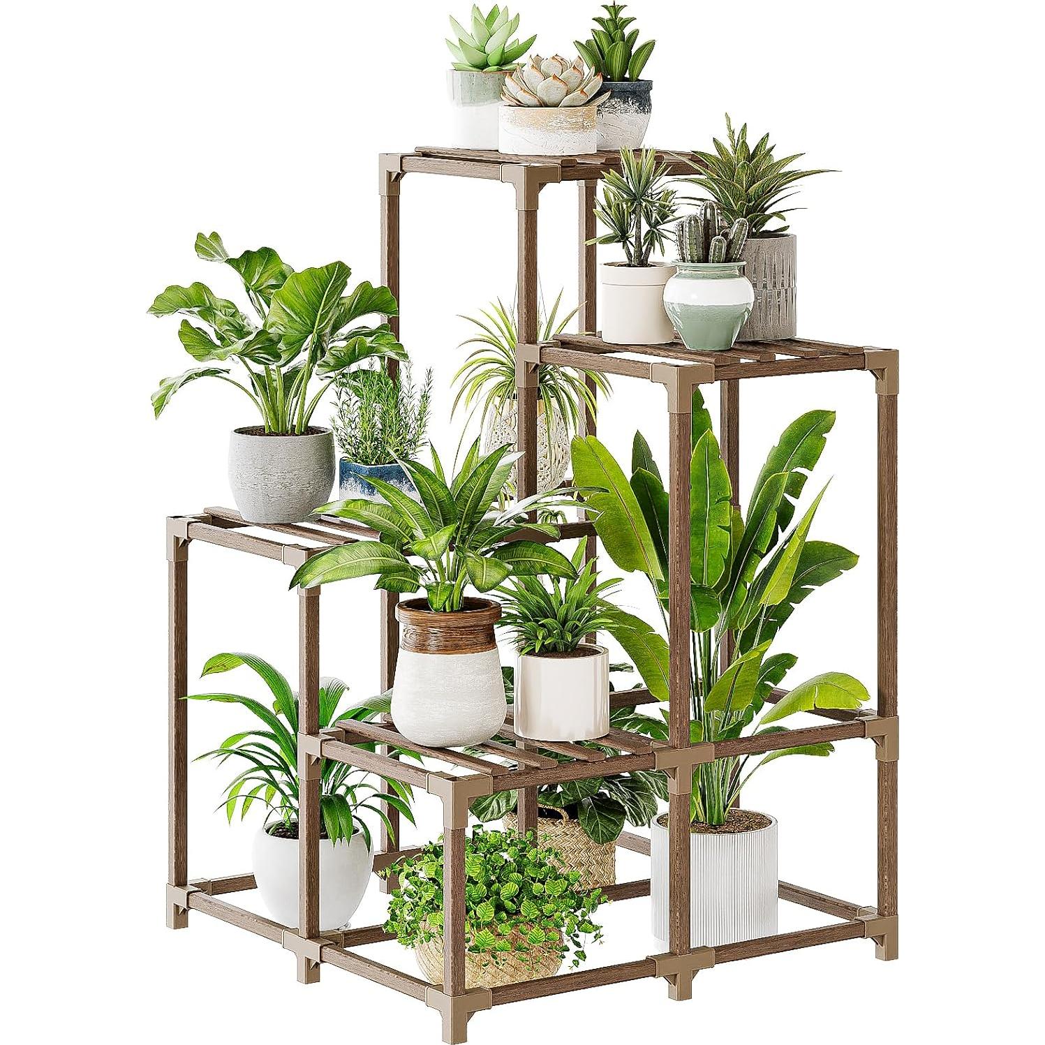 Soporte de Planta de Esquina Bamworld Madera Carbonizada 57x57cm