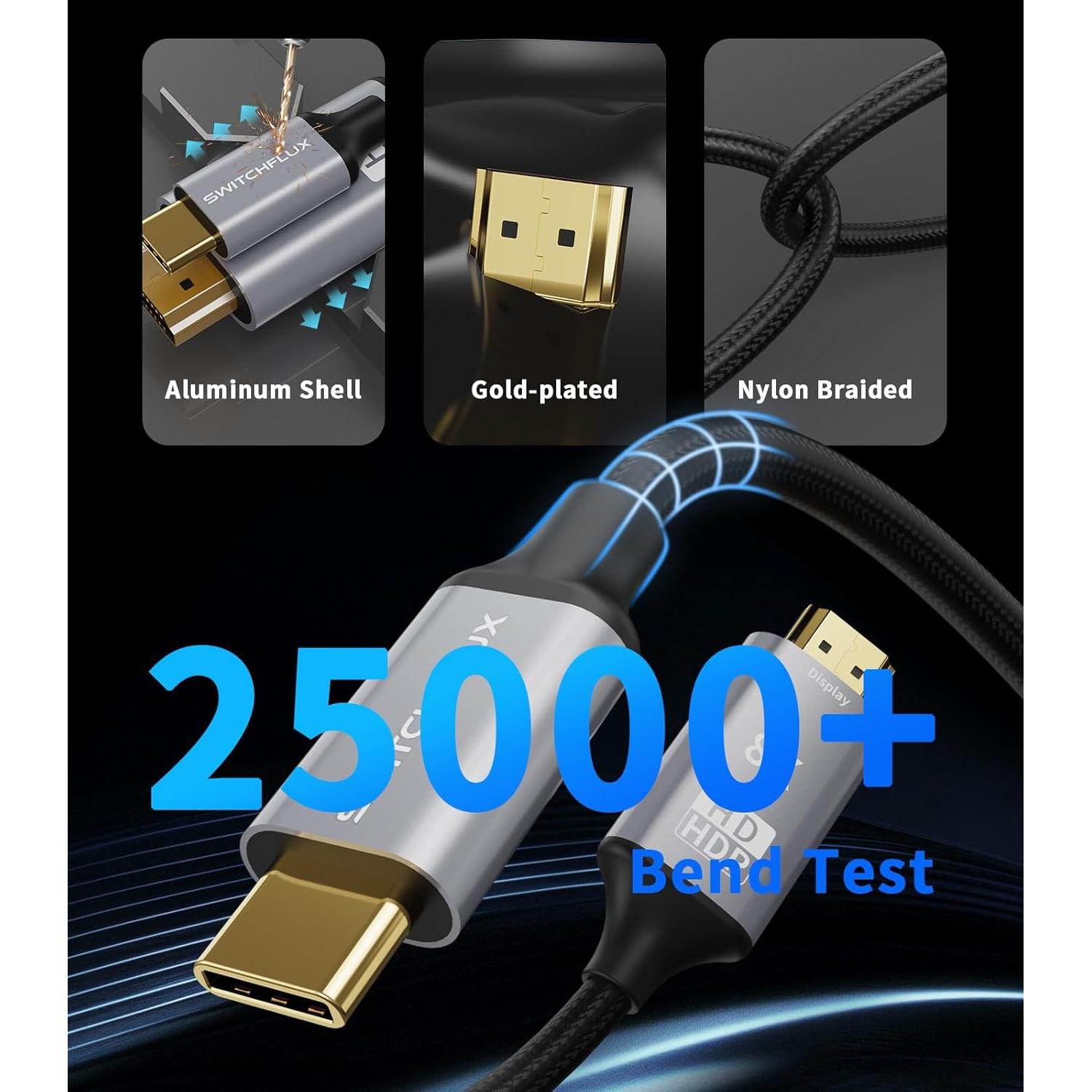 Cable USB C a HDMI 2.1 SWITCHFLUX 0.91m 8K@60Hz
