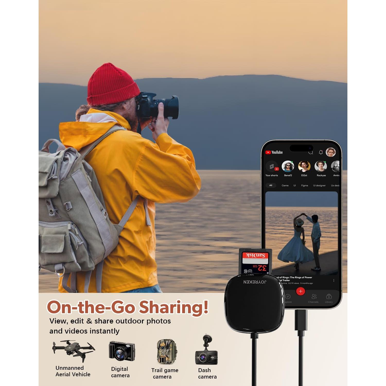 Lector de Tarjetas SD USB-C JoyReken 2-en-1 para iPhone y Mac