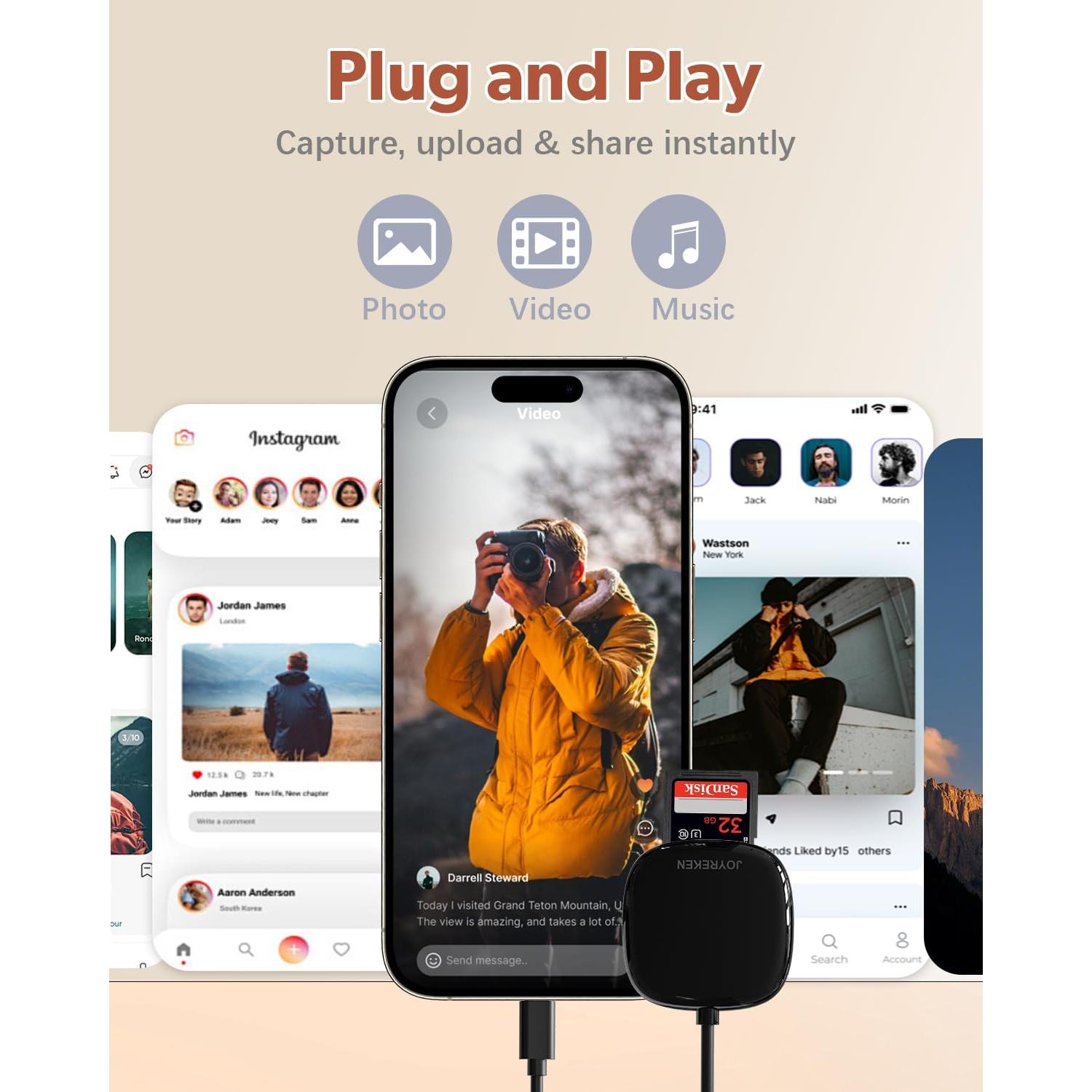 Lector de Tarjetas SD USB-C JoyReken 2-en-1 para iPhone y Mac