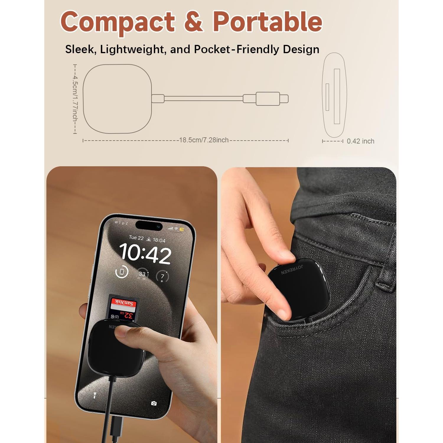 Lector de Tarjetas SD USB-C JoyReken 2-en-1 para iPhone y Mac