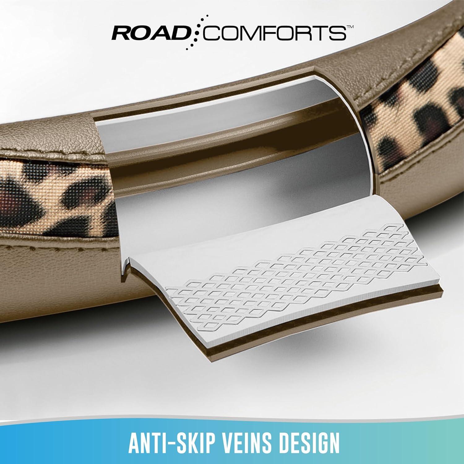 Cubierta de Volante Road Comforts Beige - Cuero PVC y Tela Leopardo - Universal 36.83 a 38.1 cm