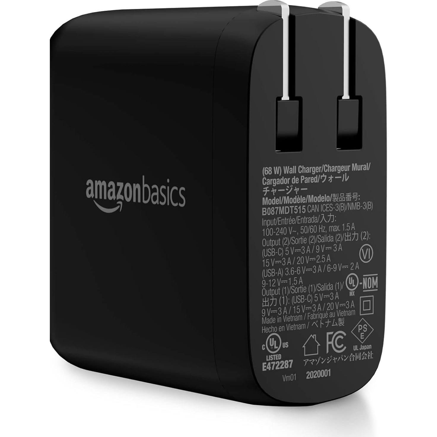 Cargador de Pared Amazon Basics 68W USB-C y USB-A Negro