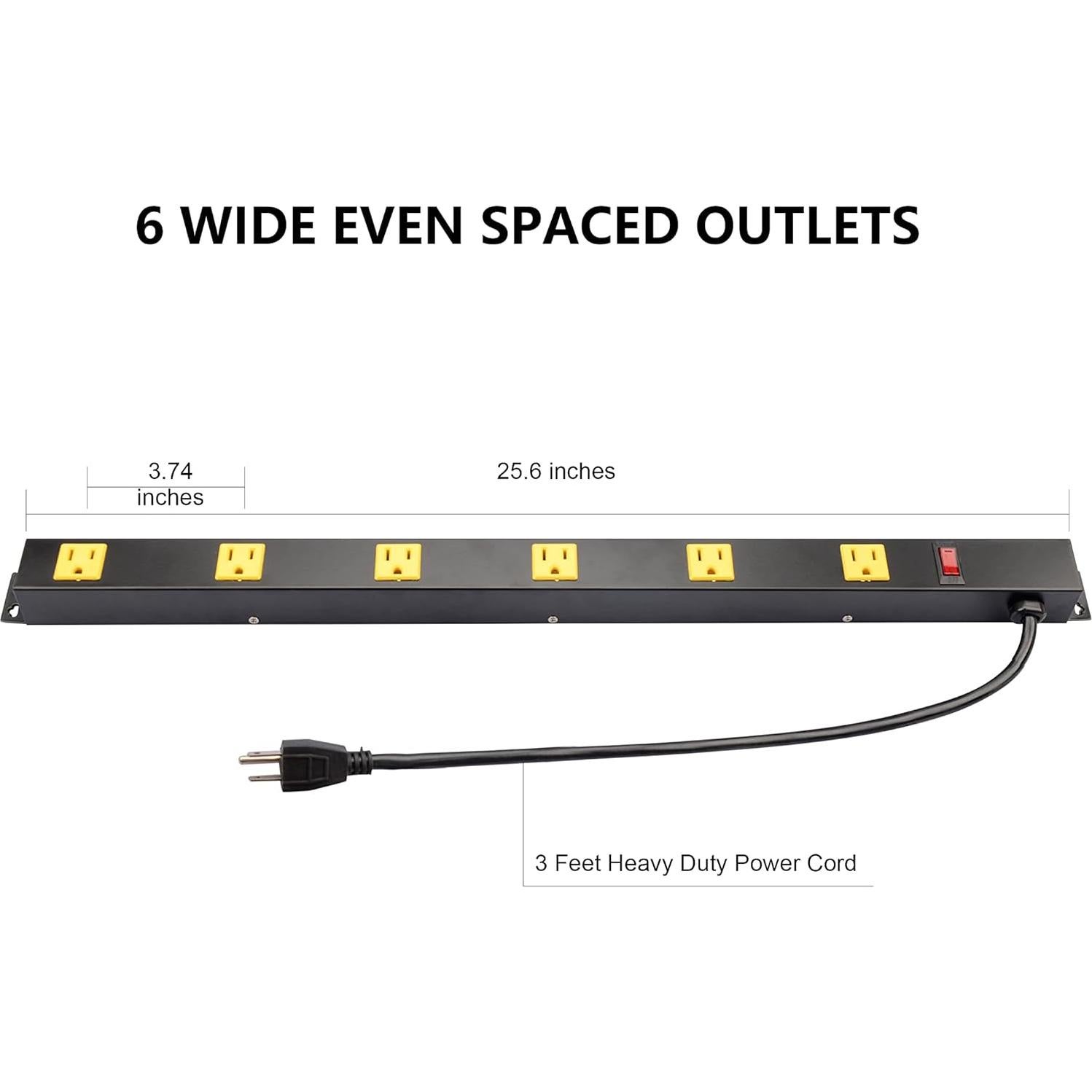 Tira de Enchufes de Pared Inland 03200, 6 Salidas, 3FT, 15A