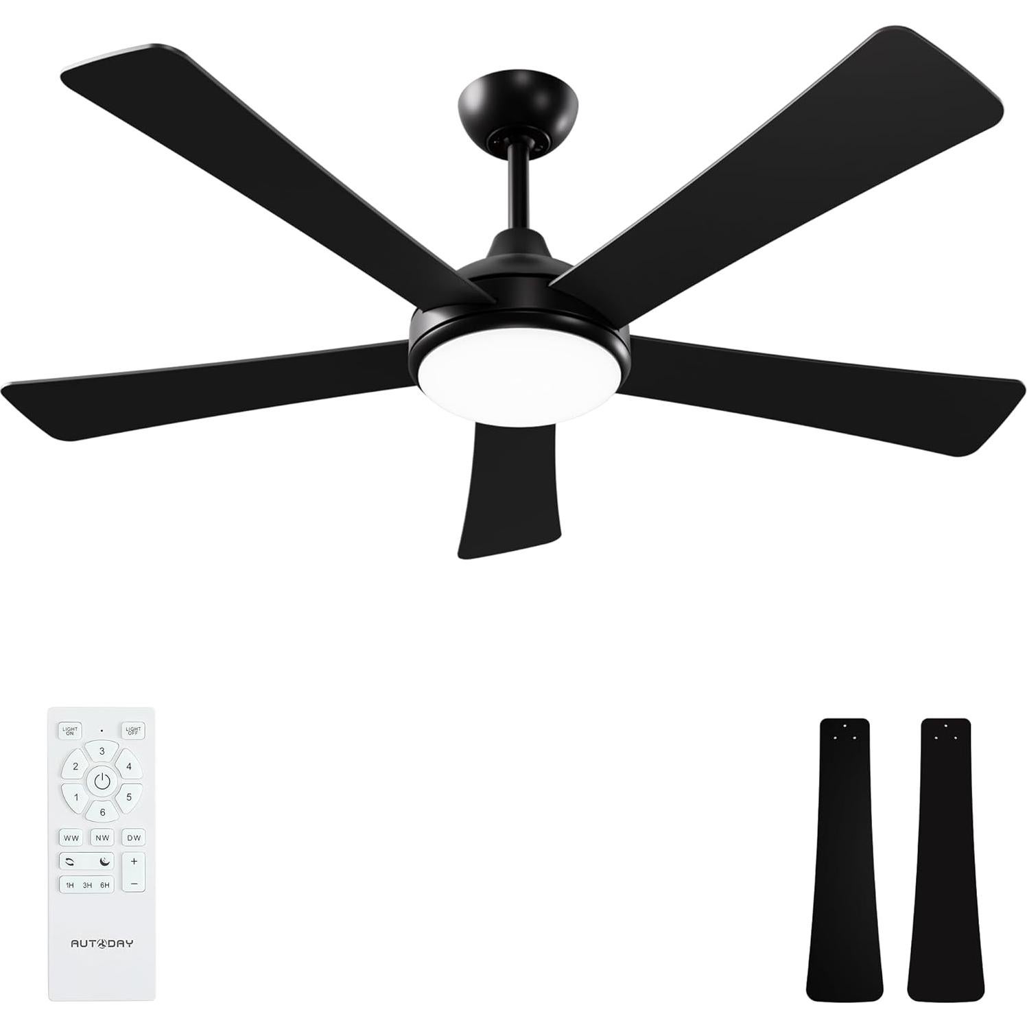 Ventilador de Techo Autoday 52" Negro con Luz LED y Control Remoto